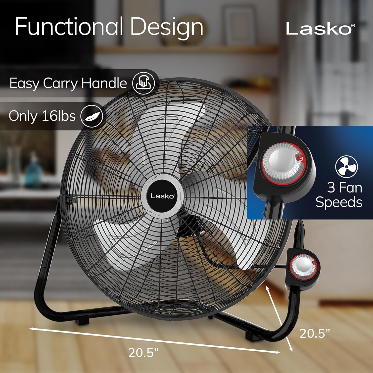 image:imageLasko 20 Silver High Velocity Wall Mount Fan with Pivoting Head 3 Speeds Ideal Wall Mount Fan or Floor Fan for Home Garage Attic 2265QMBlack Silver