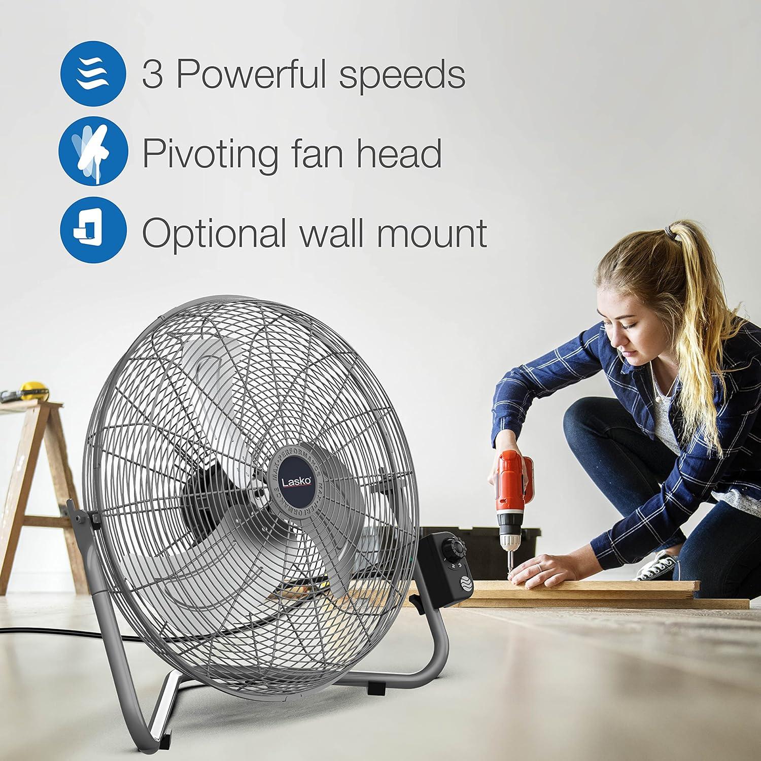 image:imageLasko 20 Silver High Velocity Wall Mount Fan with Pivoting Head 3 Speeds Ideal Wall Mount Fan or Floor Fan for Home Garage Attic 2265QMSilver 2265qm