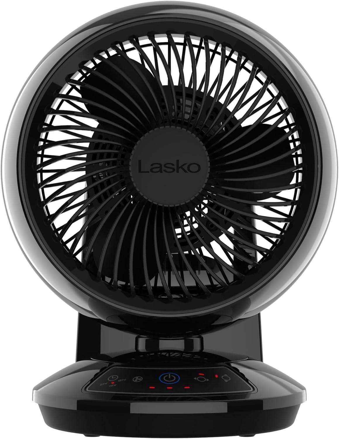 image:imageLasko Air Circulator Fan Whirlwind Orbital Motion Table Fan 3 Speeds Timer Dark Mode Remote Control Small Room Fan Black A12558