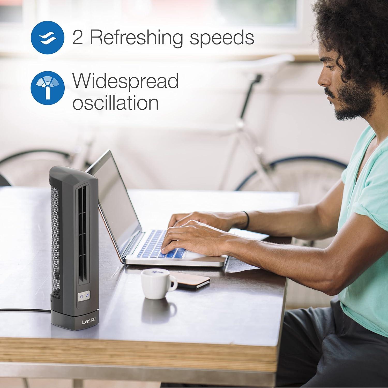 image:imageLasko Air Stik UltaSlim Oscillating Desktop Fan 2 Speeds for Bedroom Living Room Office 14 Gray 4000