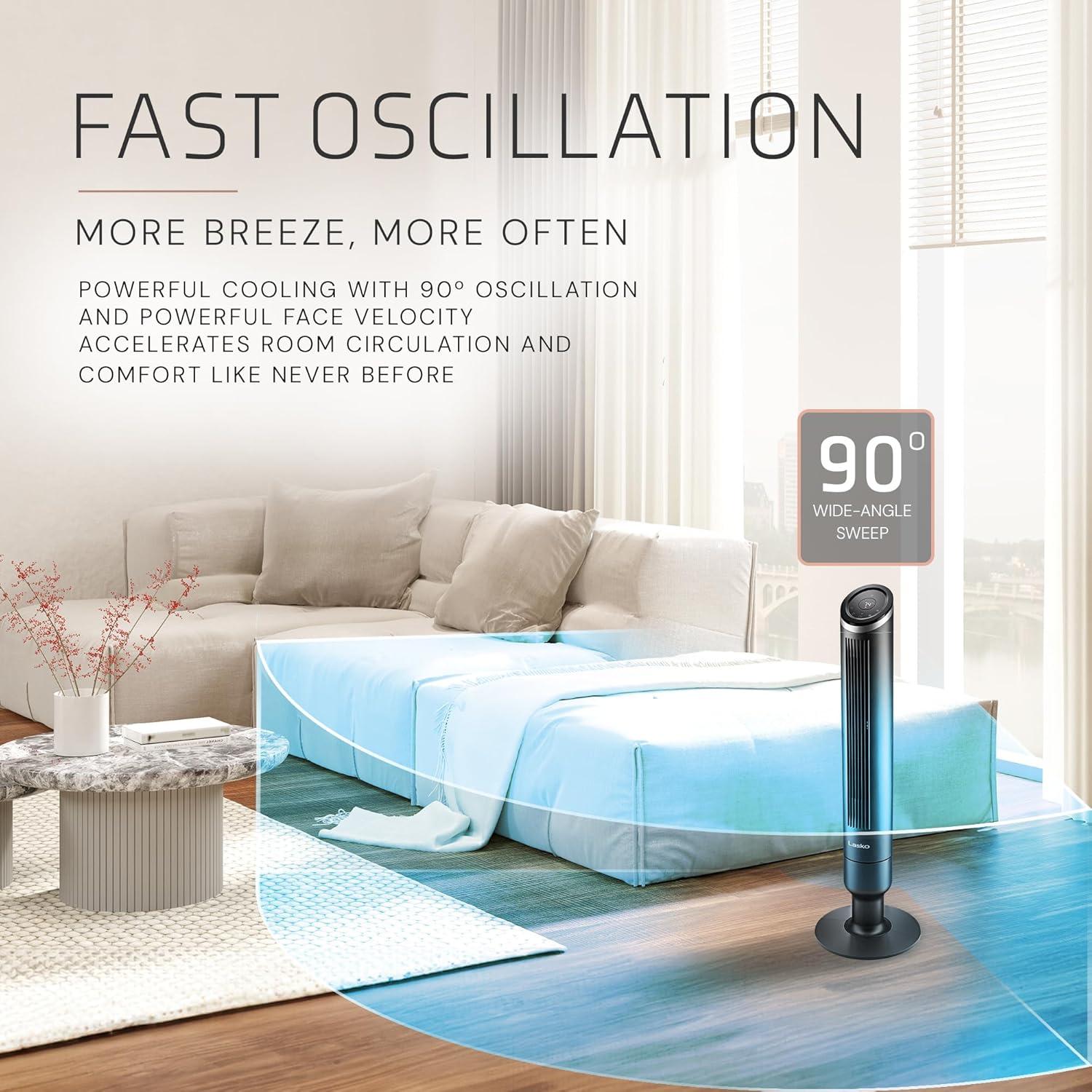 image:imageLasko Apex Tower Fans Oscillating Quiet 42 29 fts Airflow 28 dB 90 Oscillation 12H Timer Air Filter for Hair amp Dust Remote Black Floor Fans for Home Bedroom RST200