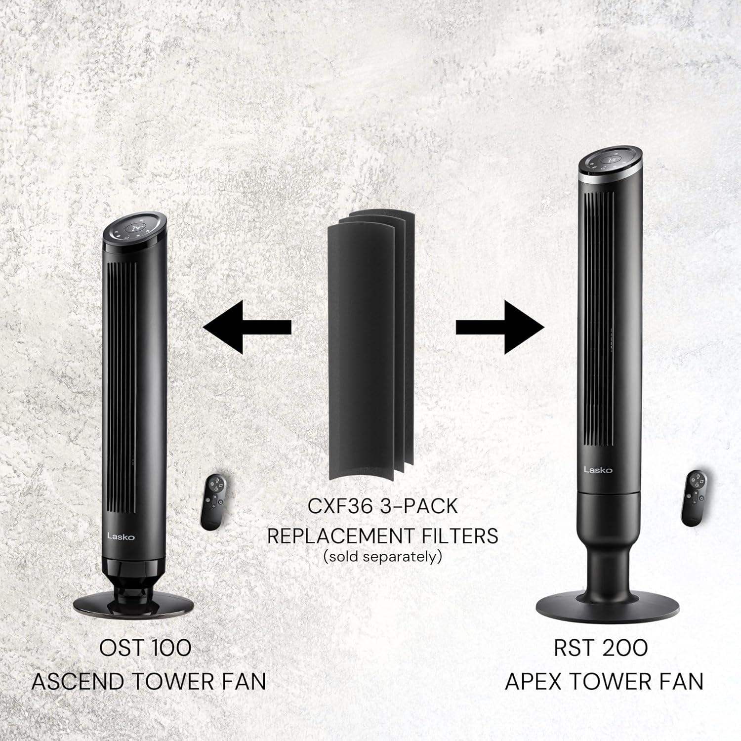 image:imageLasko Apex Tower Fans Oscillating Quiet 42 29 fts Airflow 28 dB 90 Oscillation 12H Timer Air Filter for Hair amp Dust Remote Black Floor Fans for Home Bedroom RST200