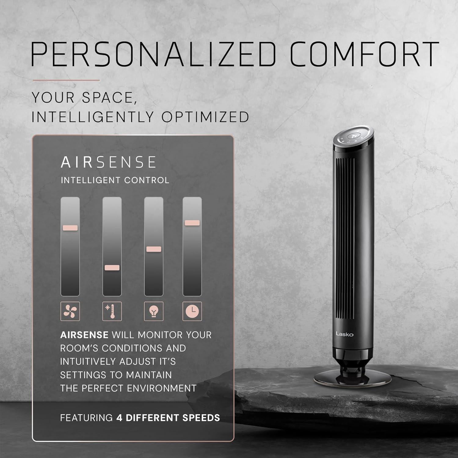 image:imageLasko Ascend Tower Fan with Remote 36 Floor Fans for Home Bedroom 29 fts Airflow 90 Oscillation Air Filter Black OST100