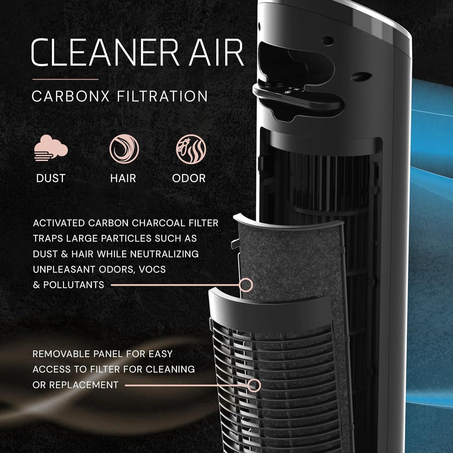 image:imageLasko Ascend Tower Fan with Remote 36 Floor Fans for Home Bedroom 29 fts Airflow 90 Oscillation Air Filter Black OST100
