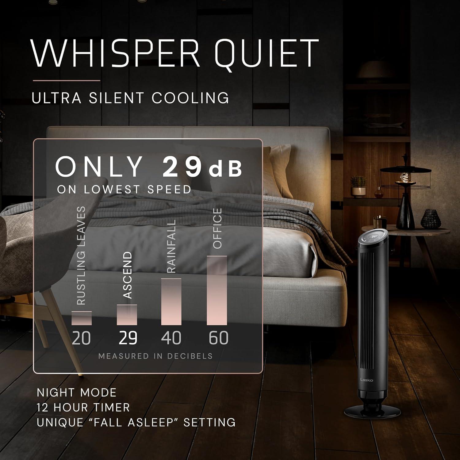 image:imageLasko Ascend Tower Fan with Remote 36 Floor Fans for Home Bedroom 29 fts Airflow 90 Oscillation Air Filter Black OST100