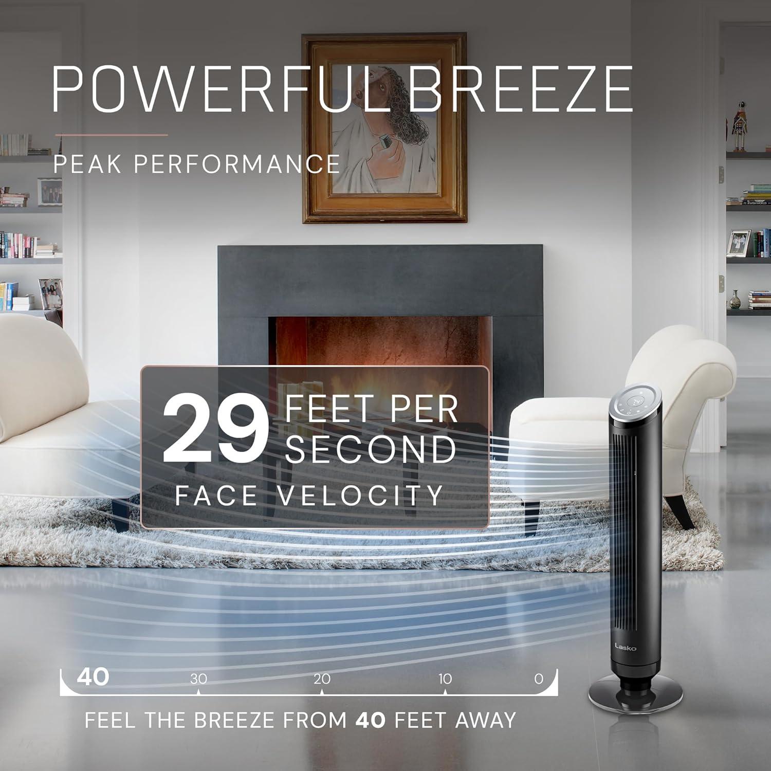 image:imageLasko Ascend Tower Fan with Remote 36 Floor Fans for Home Bedroom 29 fts Airflow 90 Oscillation Air Filter Black OST100