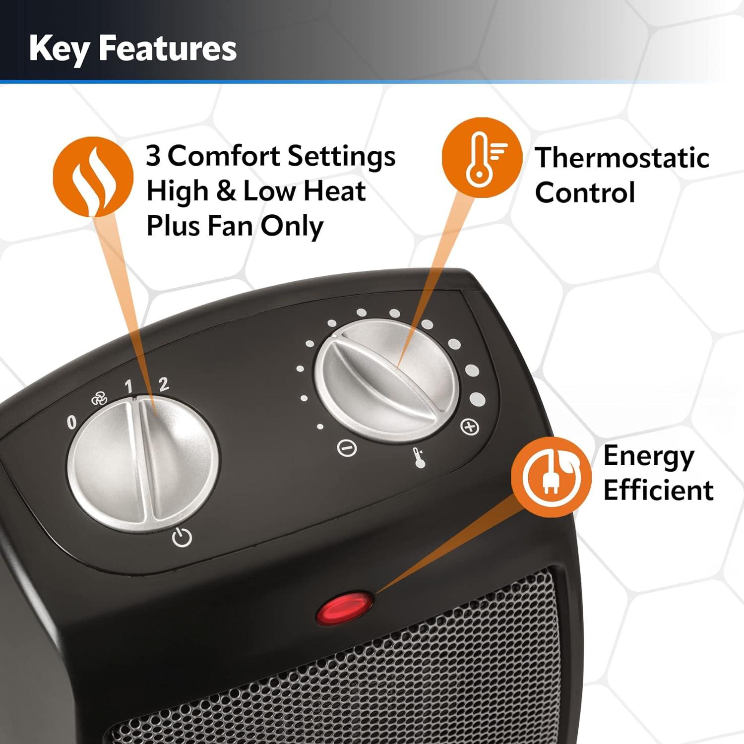 image:imageLasko CD09250 Ceramic Adjustable Thermostat Tabletop or UnderDesk Heater 9 Inches High Black9 Inches High