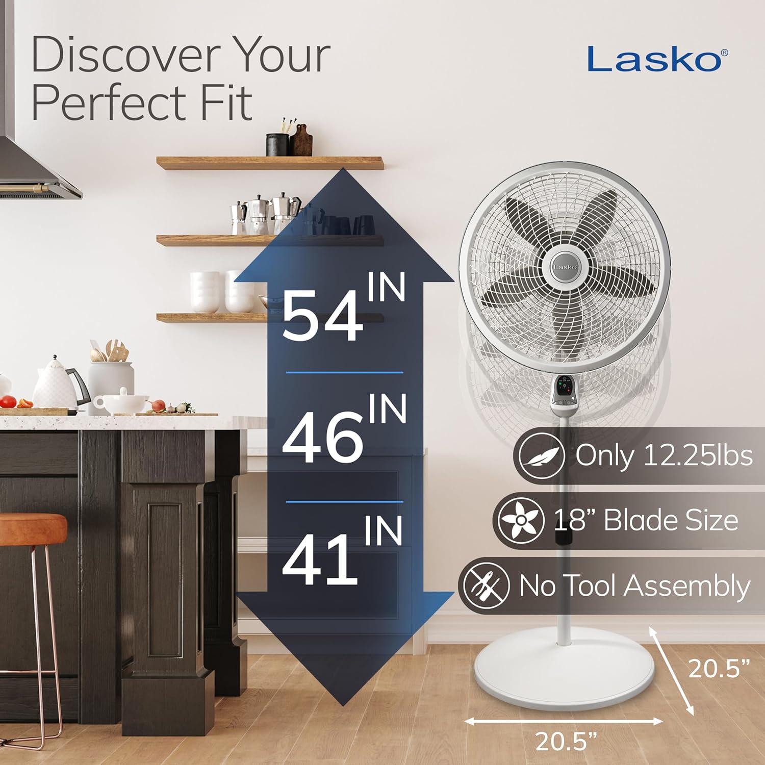 image:imageLasko Cyclone Pedestal Fan Adjustable Height Remote Control Timer 3 Speeds for Bedroom Kitchen Office and Living Room 18 White 1885 LargePedestal Fan