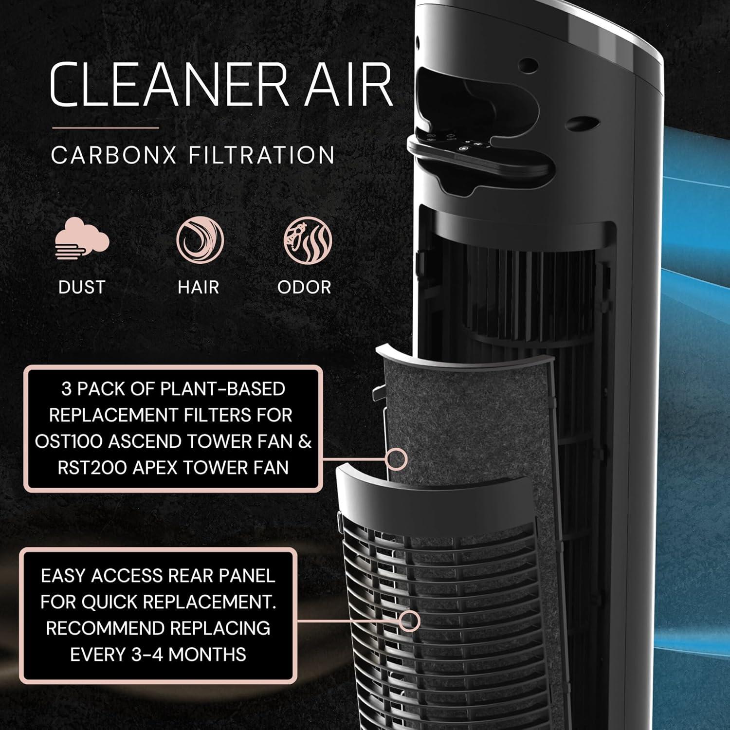 image:imageLasko Filter Replacement 3 Pack for OST100 Ascend Tower Fan and RST200 Apex Tower Fan PlantBased Filters Remove Hair Dust VOCs and Odors from Home Black 16 CXF36