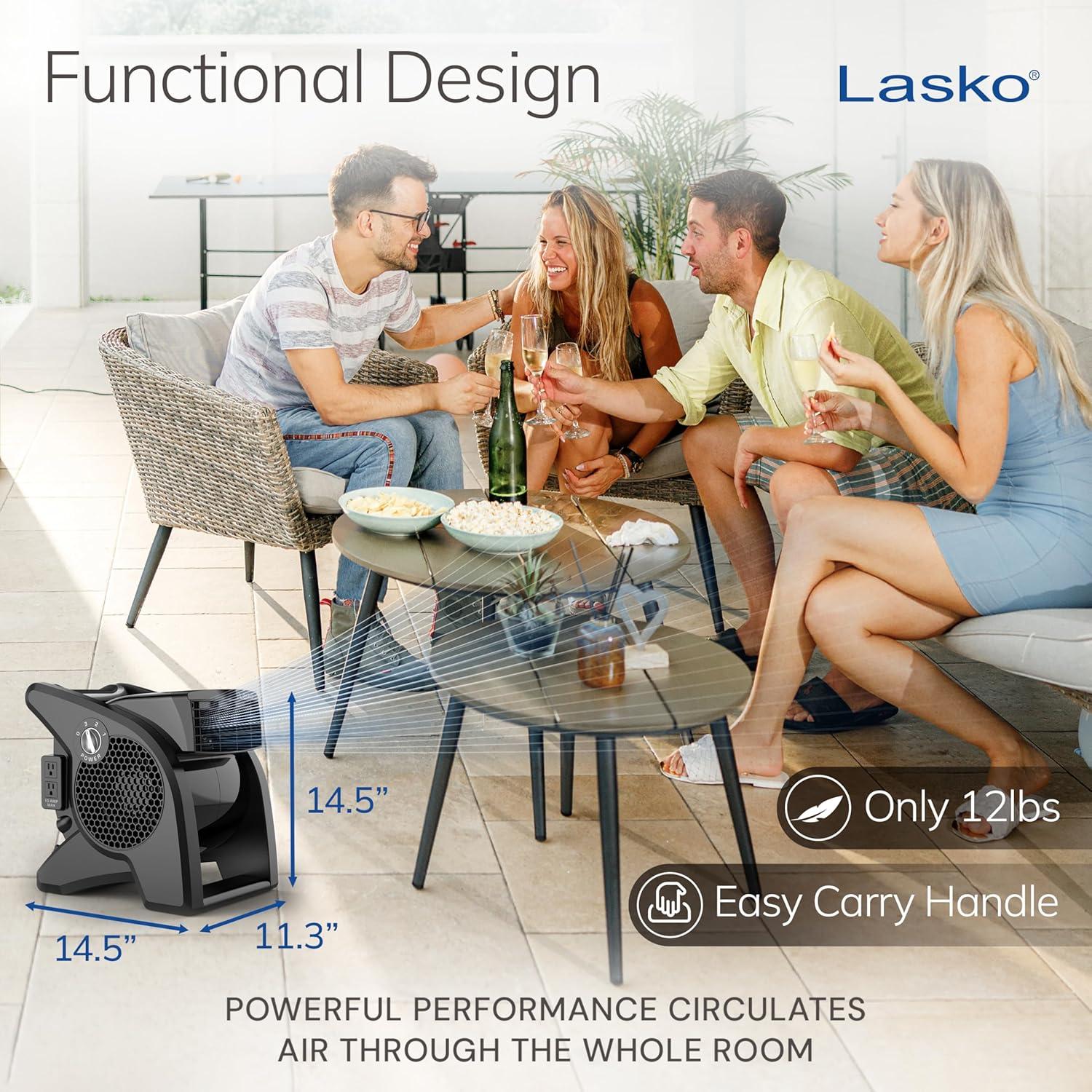 image:imageLasko High Velocity Fan 15 375 CFM Professional Utility Pivoting Blower Fan with 3 Speeds 2 Accessory Outlets 120V Black Model U15617Modern