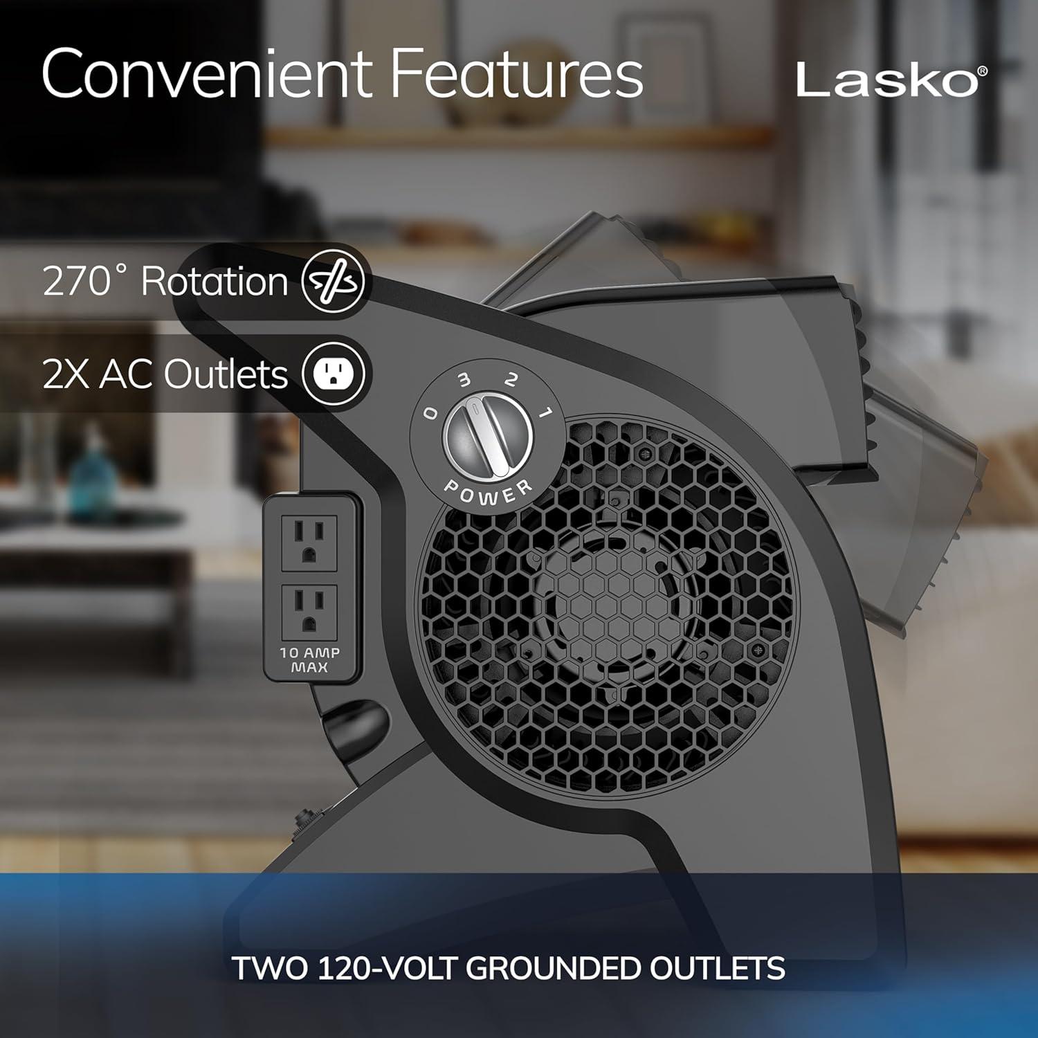 image:imageLasko High Velocity Fan 15 375 CFM Professional Utility Pivoting Blower Fan with 3 Speeds 2 Accessory Outlets 120V Black Model U15617Modern