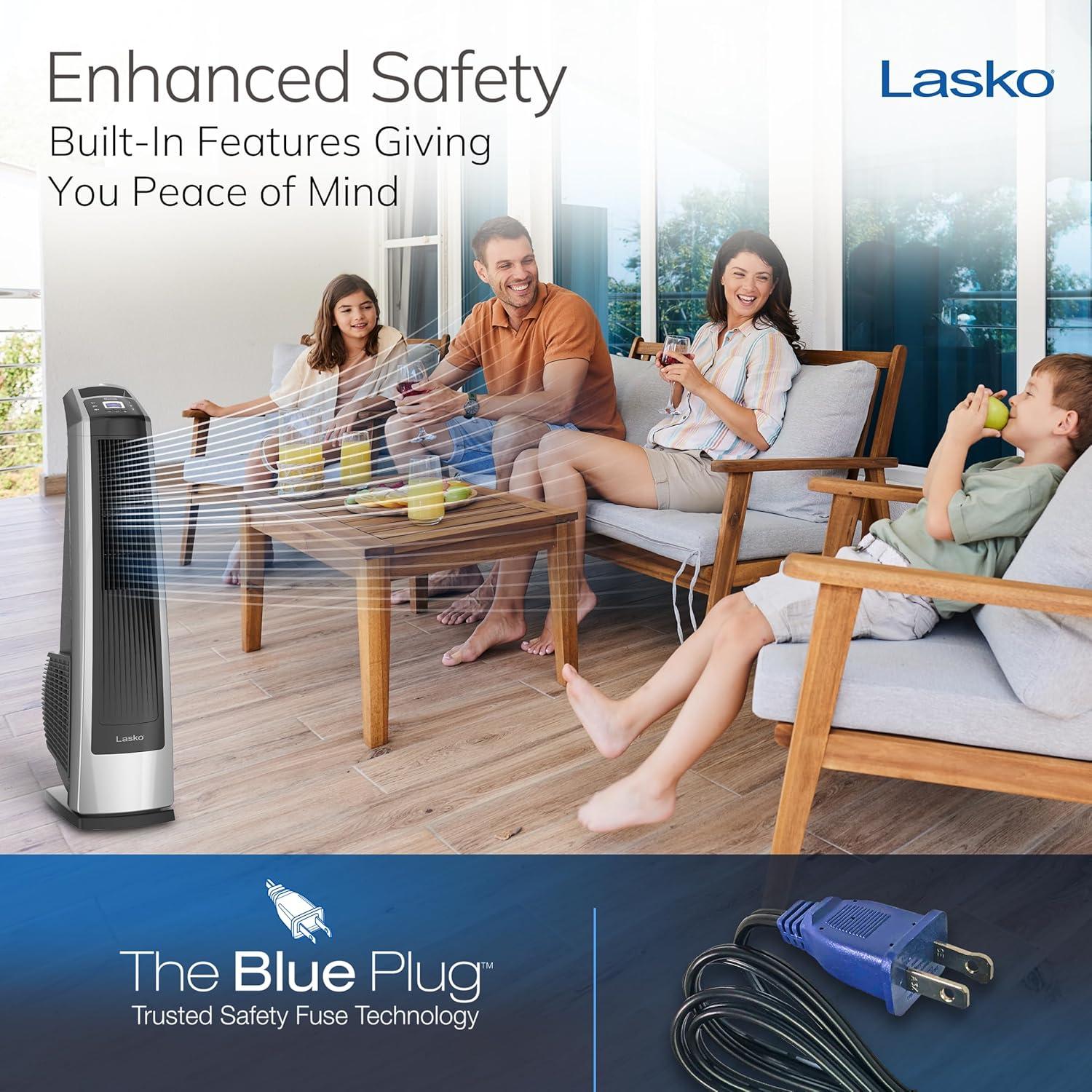 image:imageLasko High Velocity Oscillating Tower Fan 3 Powerful Speeds Timer Adjustable Directional Louvers Remote Control For Bedroom Basement Garage Use BlackSilver 35 U35120