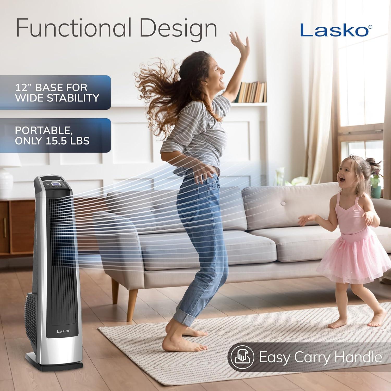 image:imageLasko High Velocity Oscillating Tower Fan for Bedroom Garage Basement and Gym with Remote Control Timer 3 Powerful Speeds 35 SilverBlack U35115Fan