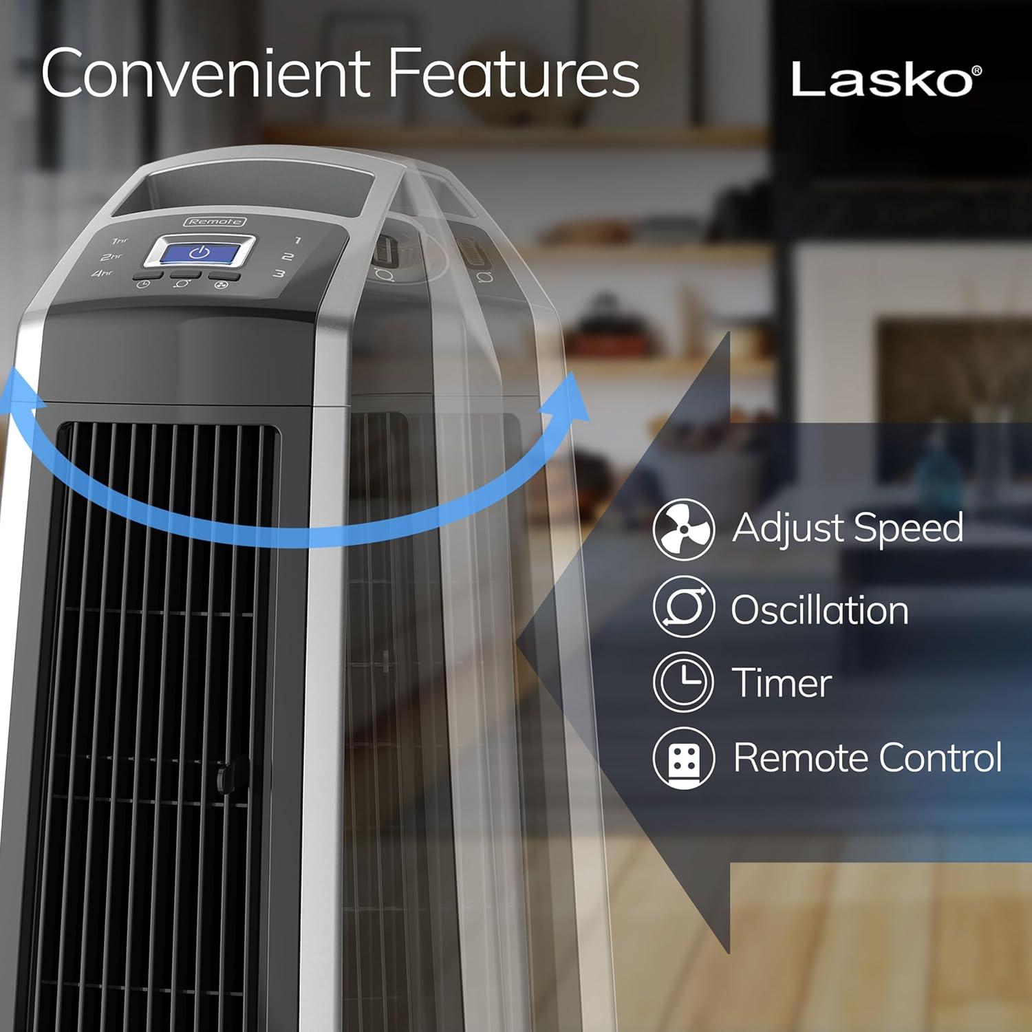 image:imageLasko High Velocity Oscillating Tower Fan for Bedroom Garage Basement and Gym with Remote Control Timer 3 Powerful Speeds 35 SilverBlack U35115Fan