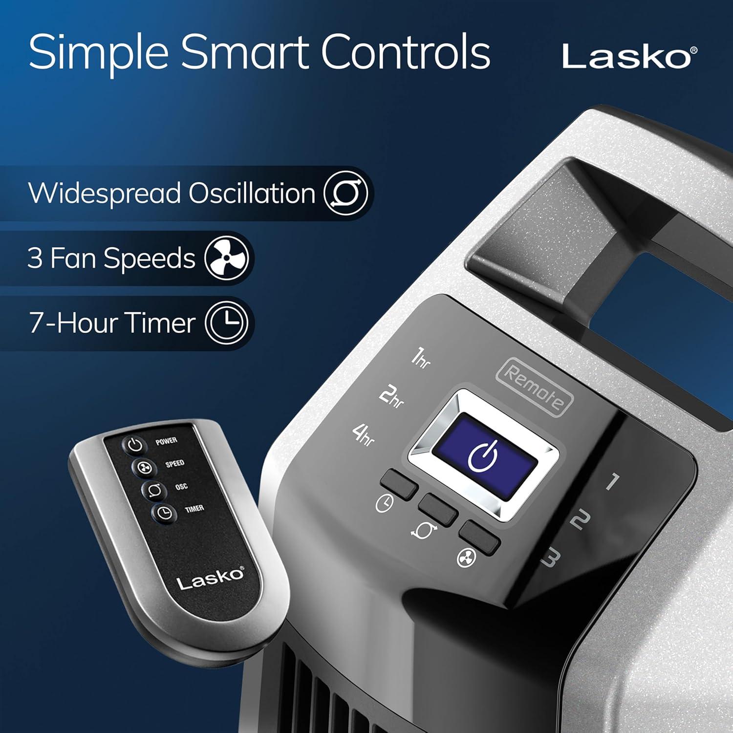 image:imageLasko High Velocity Oscillating Tower Fan for Bedroom Garage Basement and Gym with Remote Control Timer 3 Powerful Speeds 35 SilverBlack U35115Fan
