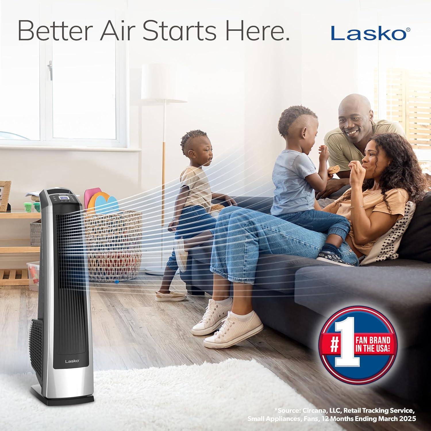 image:imageLasko High Velocity Oscillating Tower Fan for Bedroom Garage Basement and Gym with Remote Control Timer 3 Powerful Speeds 35 SilverBlack U35115Fan