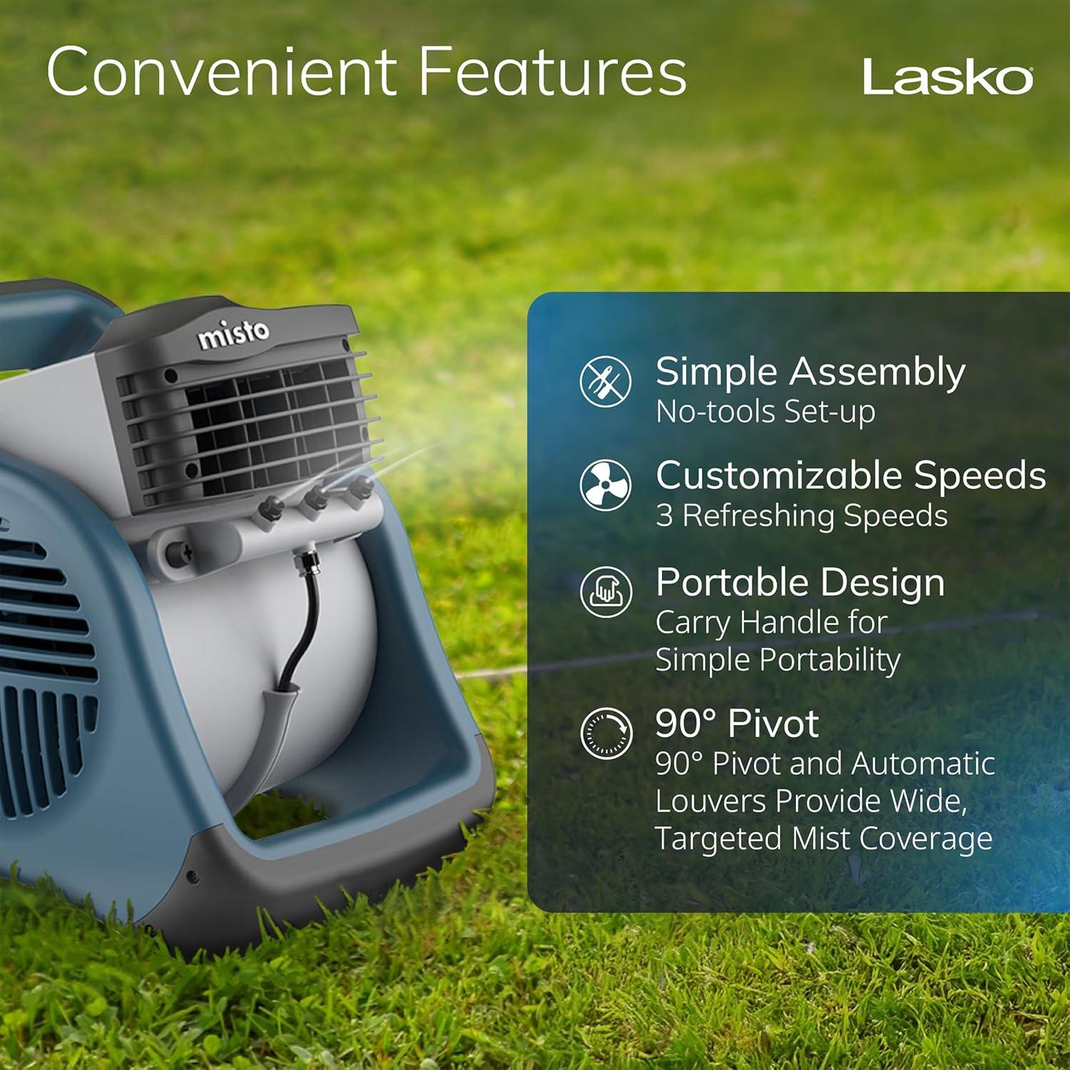 image:imageLasko Misto Outdoor Misting Blower Fan Ideal for Sports Camping Decks amp Patios 3 Speeds 15 Blue 7054