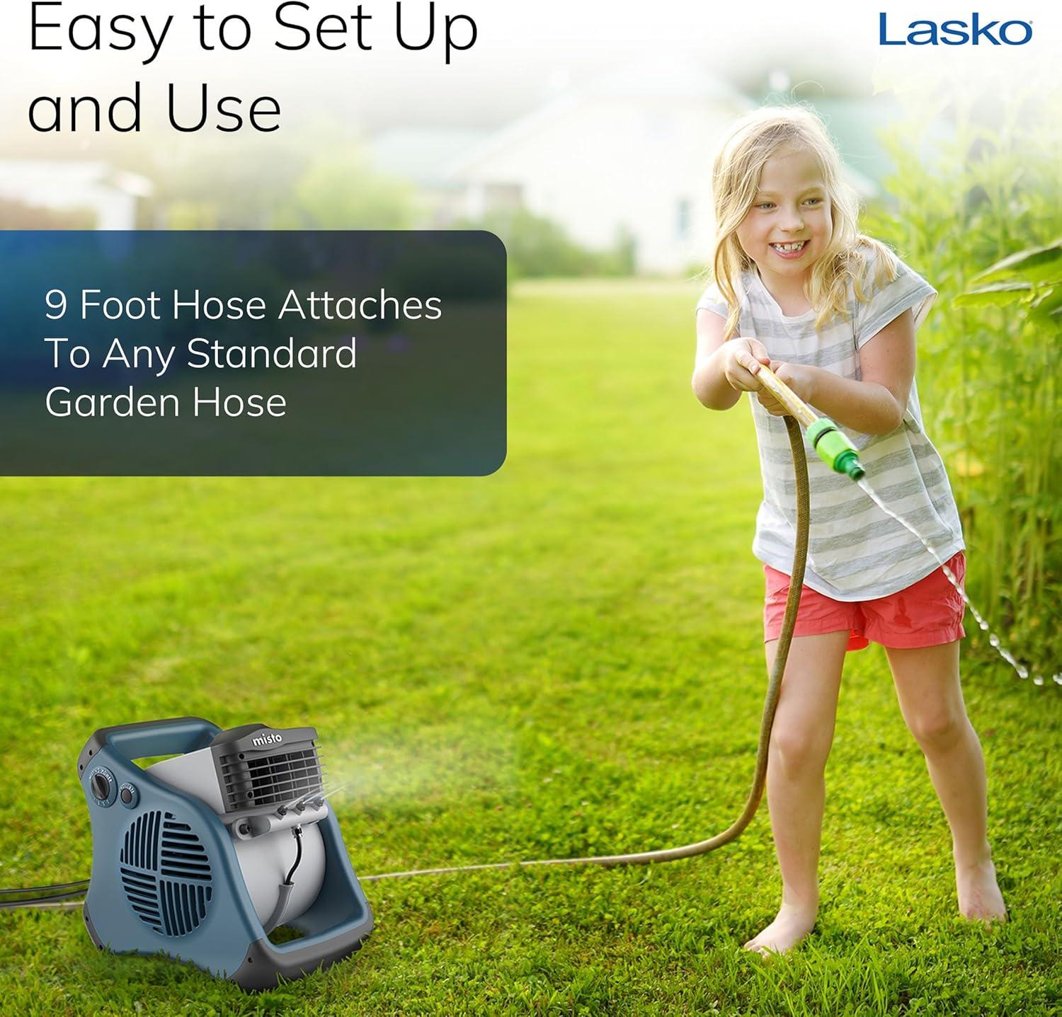 image:imageLasko Misto Outdoor Misting Blower Fan Ideal for Sports Camping Decks amp Patios 3 Speeds 15 Blue 7054
