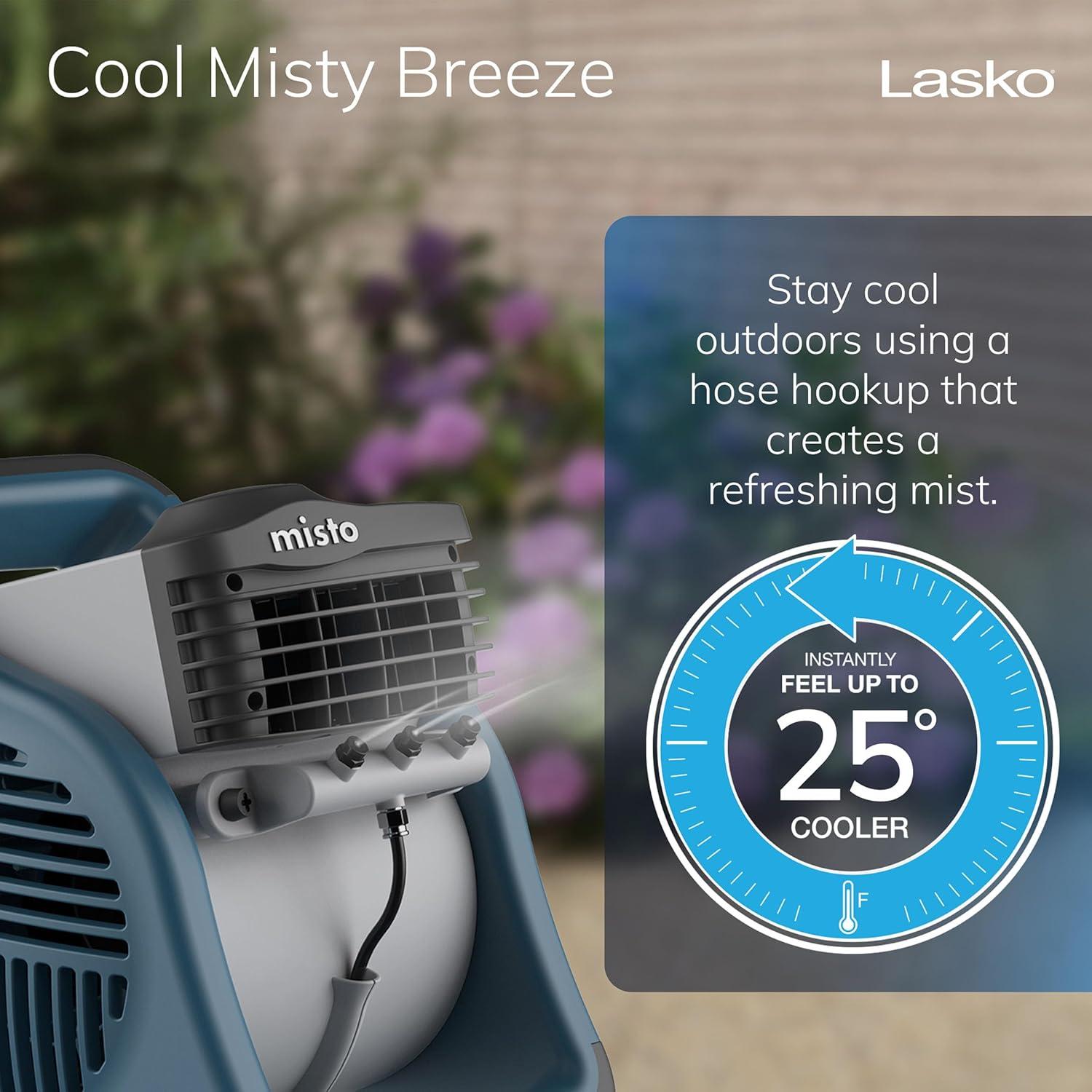 image:imageLasko Misto Outdoor Misting Blower Fan Ideal for Sports Camping Decks amp Patios 3 Speeds 15 Blue 7054