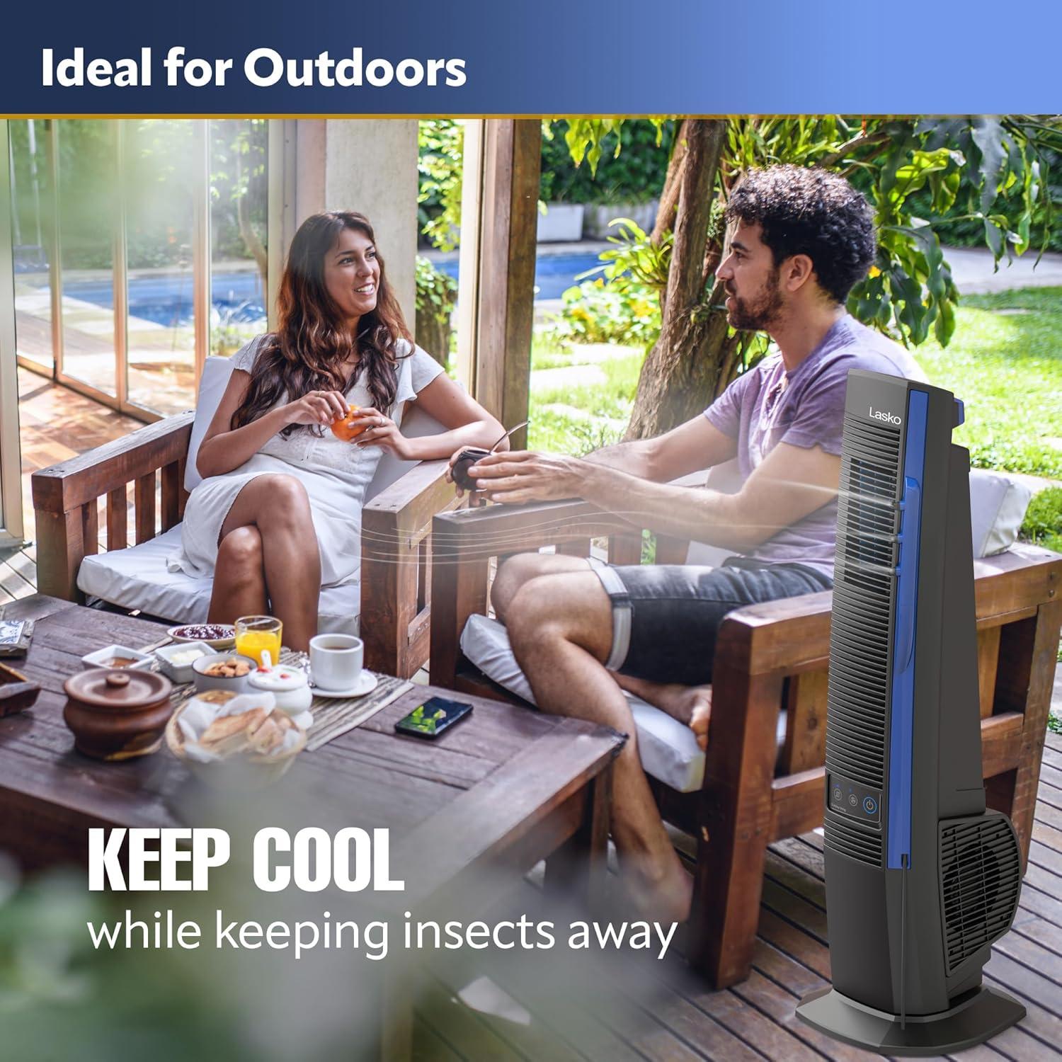 image:imageLasko Misto Outdoor Misting Tower Fan 4Speeds Internal Oscillation for Decks Patios and Porches Black YF300 Large