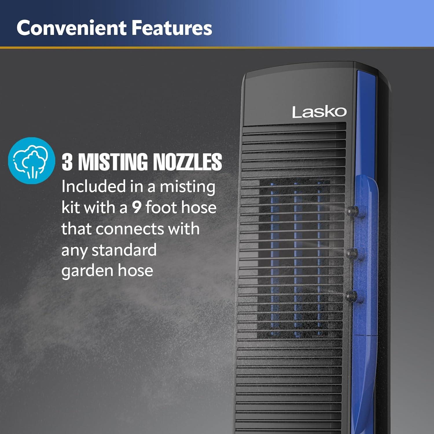 image:imageLasko Misto Outdoor Misting Tower Fan 4Speeds Internal Oscillation for Decks Patios and Porches Black YF300 Large