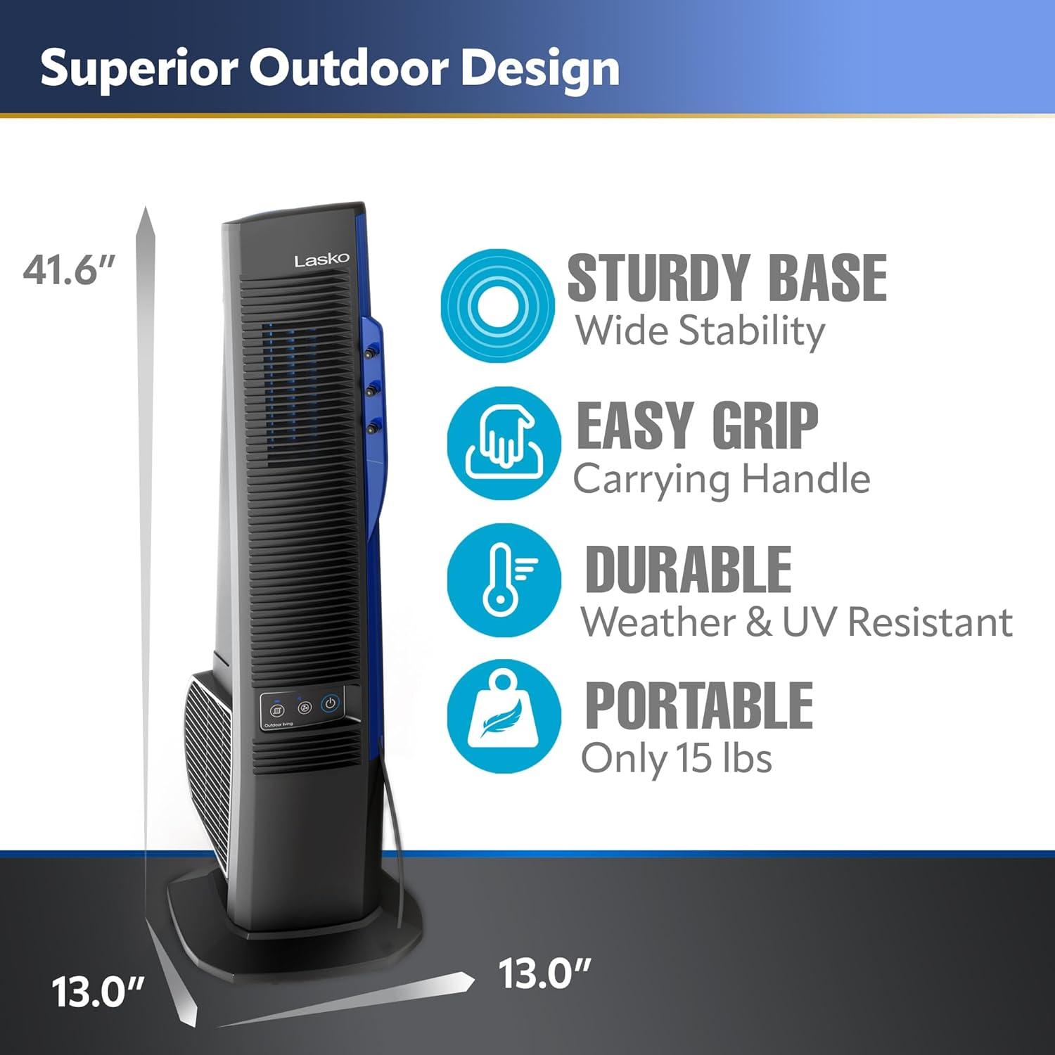 image:imageLasko Misto Outdoor Misting Tower Fan 4Speeds Internal Oscillation for Decks Patios and Porches Black YF300 Large