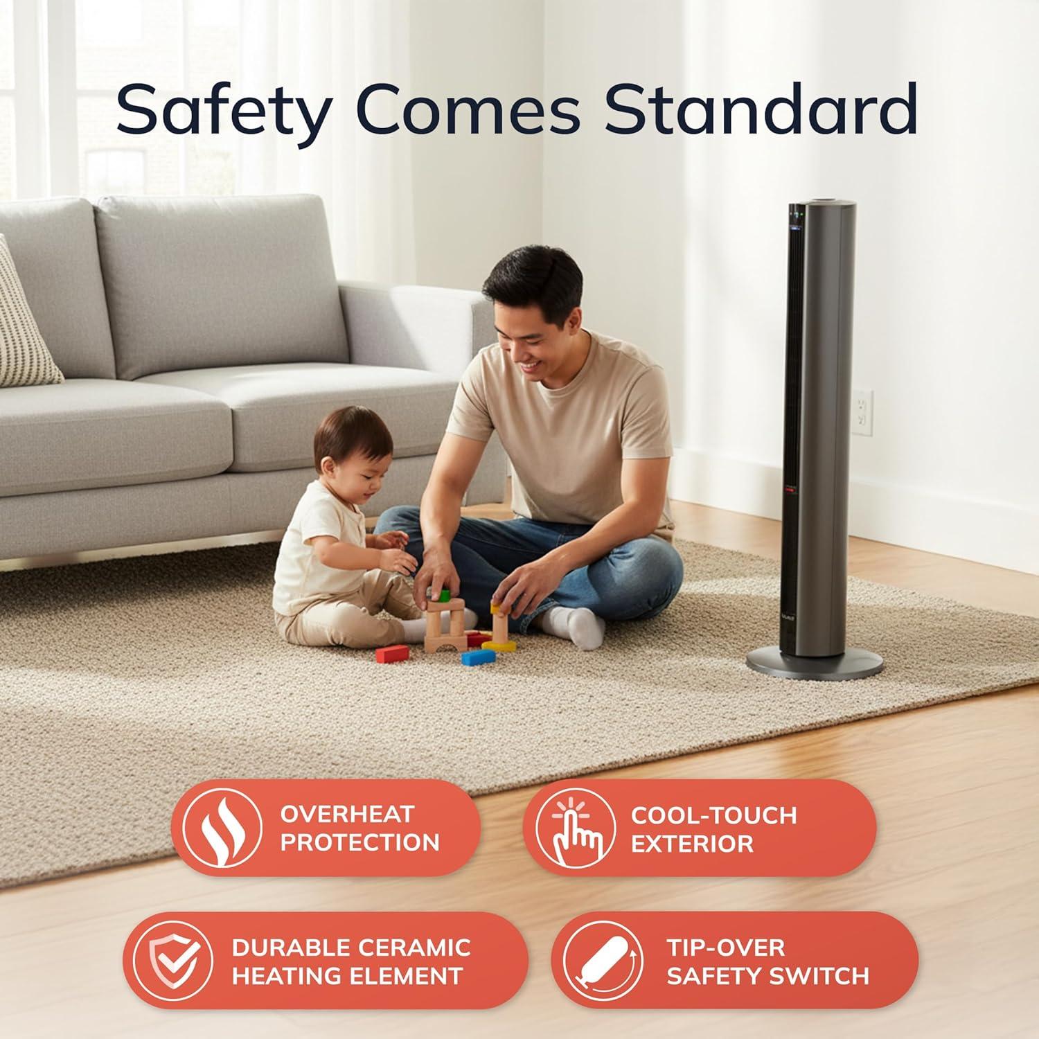 image:imageLasko Oscillating All Season Tower Fan and Space Heater in One for Home with Adjustable Thermostat Overheat Protection 4 Fan Speeds 3 Heat Settings and Remote 42 Inches 1500W White FH500Gray
