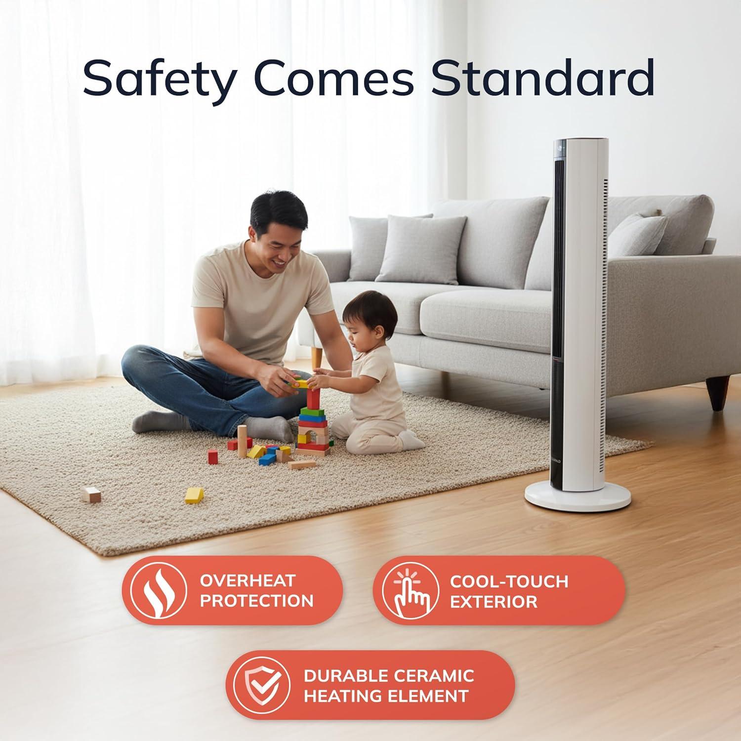 image:imageLasko Oscillating All Season Tower Fan and Space Heater in One for Home with Adjustable Thermostat Overheat Protection 4 Fan Speeds 3 Heat Settings and Remote 42 Inches 1500W White FH500Black White
