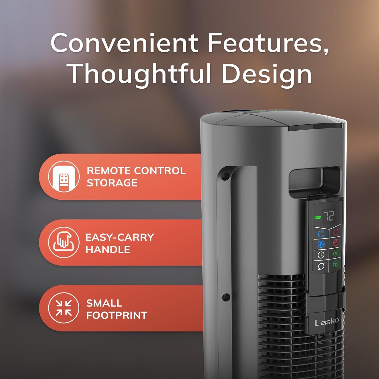 image:imageLasko Oscillating All Season Tower Fan and Space Heater in One for Home with Adjustable Thermostat Overheat Protection 4 Fan Speeds 3 Heat Settings and Remote 42 Inches 1500W White FH500Gray