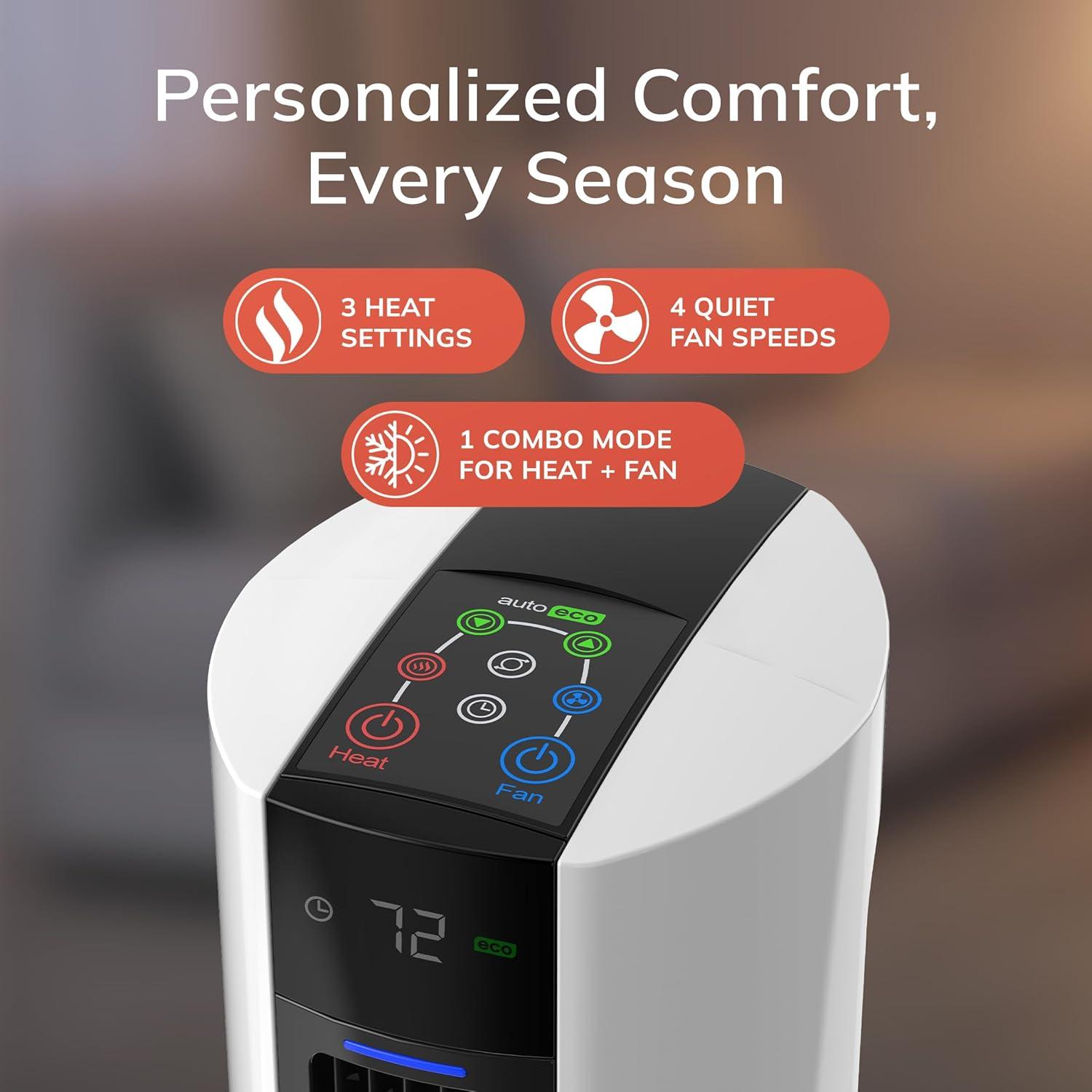 image:imageLasko Oscillating All Season Tower Fan and Space Heater in One for Home with Adjustable Thermostat Overheat Protection 4 Fan Speeds 3 Heat Settings and Remote 42 Inches 1500W White FH500Black White