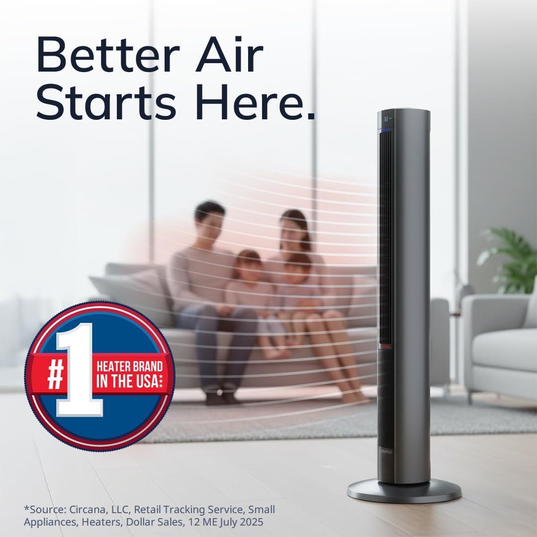 image:imageLasko Oscillating All Season Tower Fan and Space Heater in One for Home with Adjustable Thermostat Overheat Protection 4 Fan Speeds 3 Heat Settings and Remote 42 Inches 1500W White FH500Gray