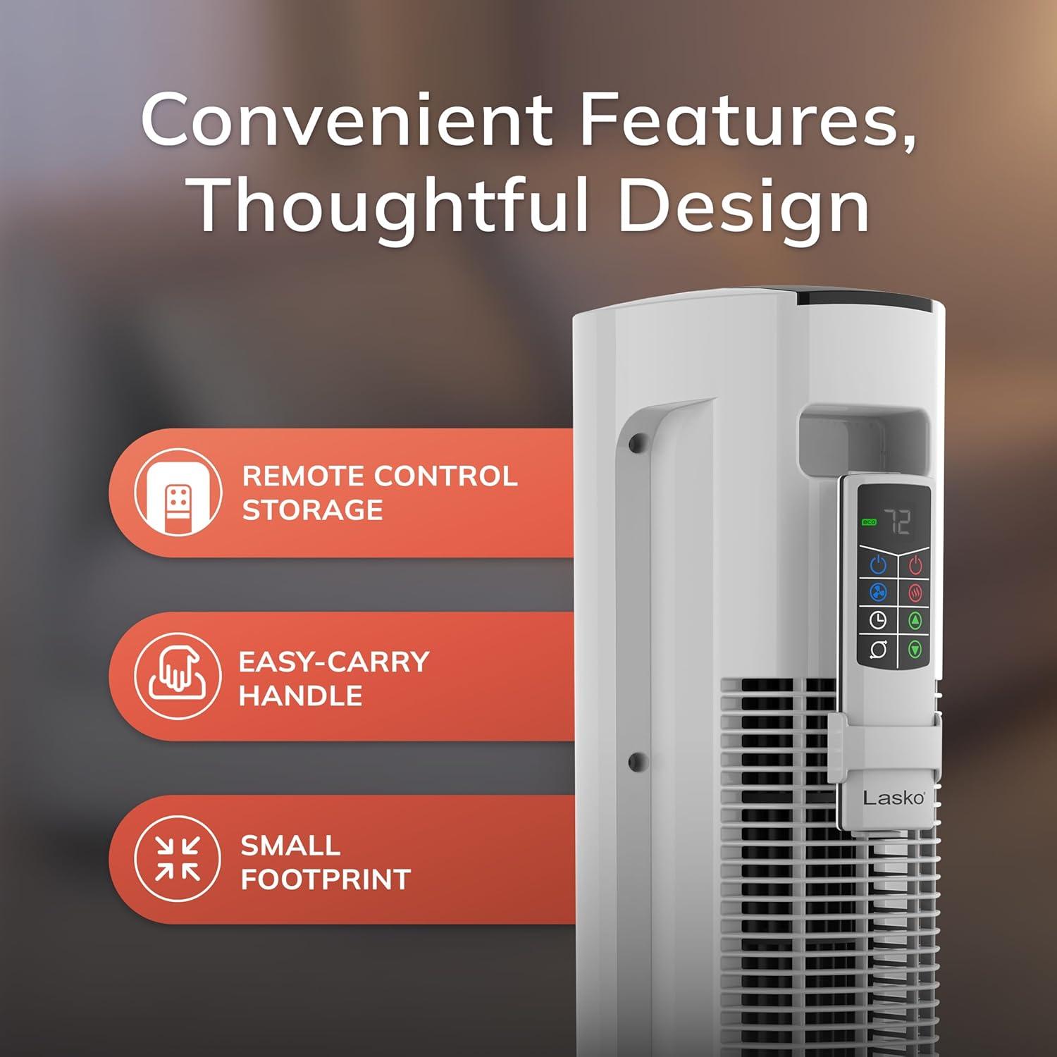 image:imageLasko Oscillating All Season Tower Fan and Space Heater in One for Home with Adjustable Thermostat Overheat Protection 4 Fan Speeds 3 Heat Settings and Remote 42 Inches 1500W White FH500Black White
