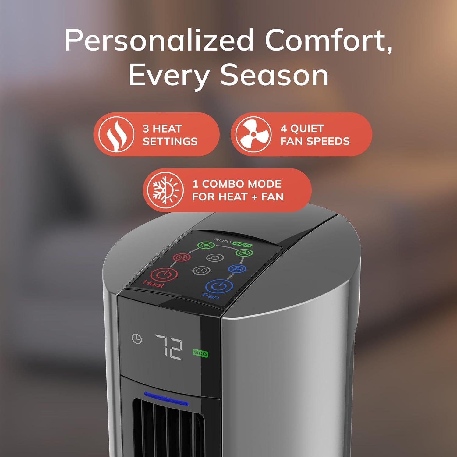 image:imageLasko Oscillating All Season Tower Fan and Space Heater in One for Home with Adjustable Thermostat Overheat Protection 4 Fan Speeds 3 Heat Settings and Remote 42 Inches 1500W White FH500Gray