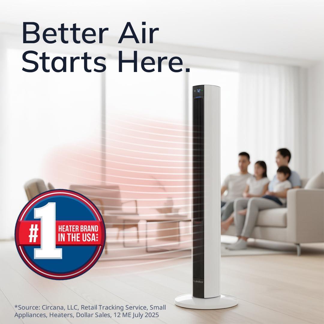 image:imageLasko Oscillating All Season Tower Fan and Space Heater in One for Home with Adjustable Thermostat Overheat Protection 4 Fan Speeds 3 Heat Settings and Remote 42 Inches 1500W White FH500Black White