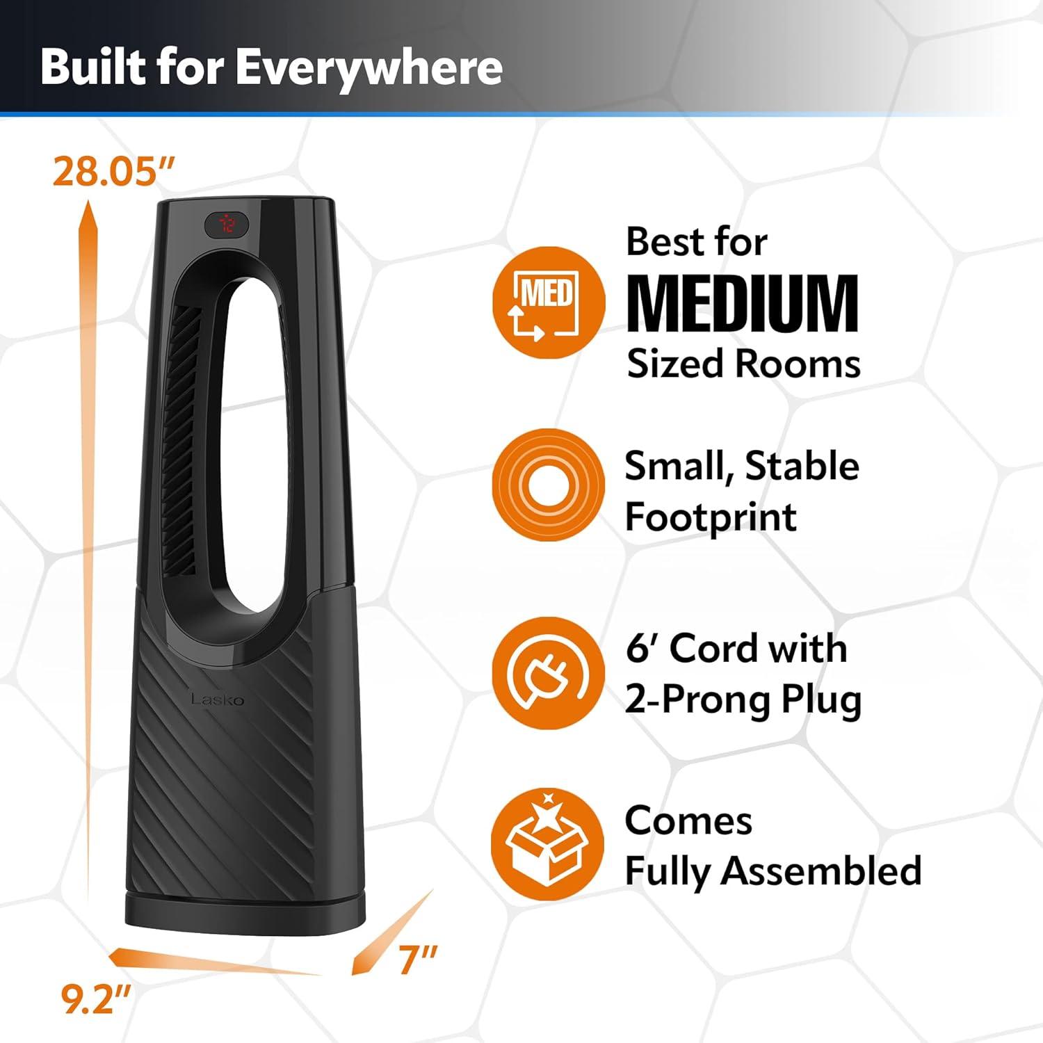 image:imageLasko Oscillating Bladeless Ceramic Tower Space Heater for Home with Enhanced Safety Adjustable Thermostat Timer and Remote Control 3805 x 919 x 70 Black 1500W CW210