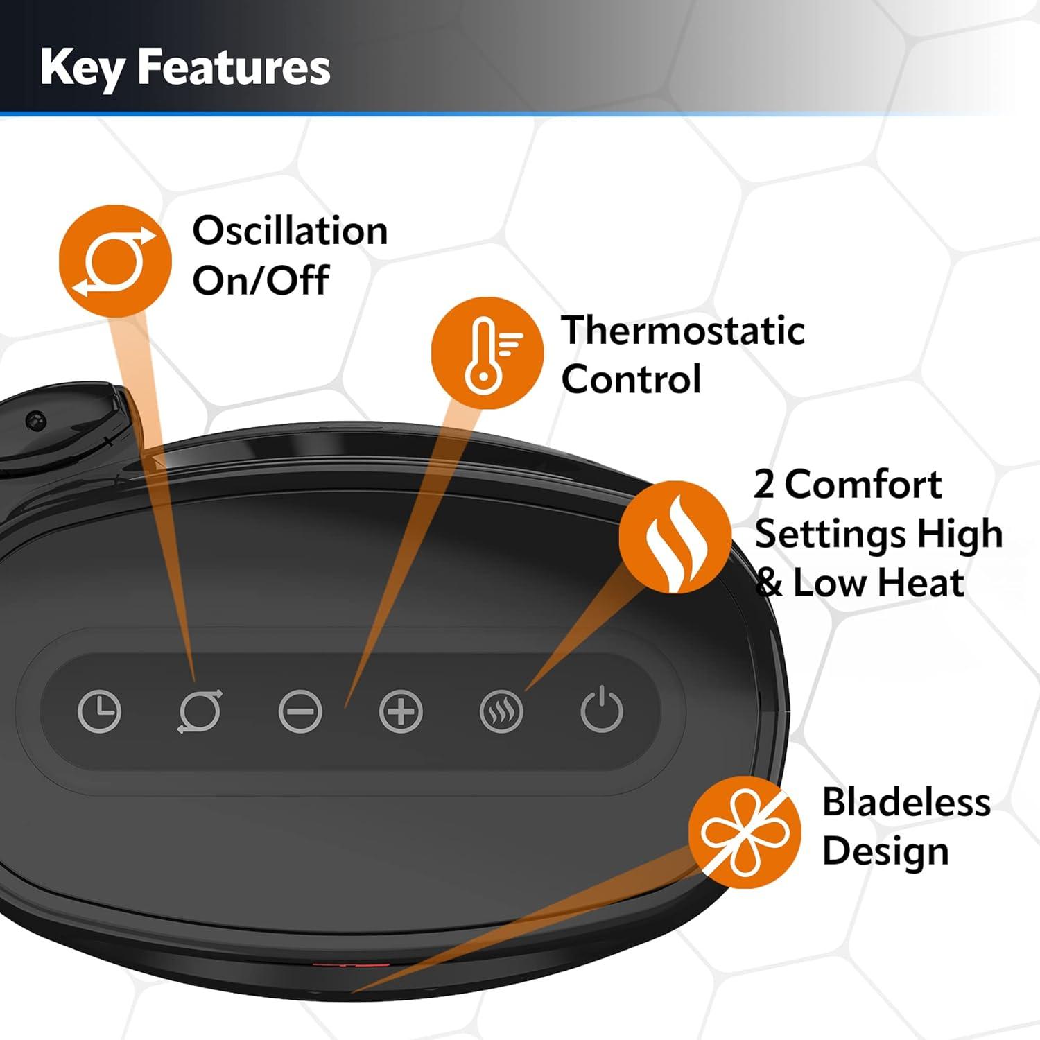 image:imageLasko Oscillating Bladeless Ceramic Tower Space Heater for Home with Enhanced Safety Adjustable Thermostat Timer and Remote Control 3805 x 919 x 70 Black 1500W CW210