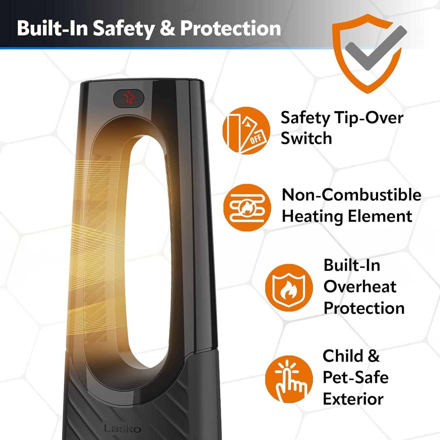 image:imageLasko Oscillating Bladeless Ceramic Tower Space Heater for Home with Enhanced Safety Adjustable Thermostat Timer and Remote Control 3805 x 919 x 70 Black 1500W CW210