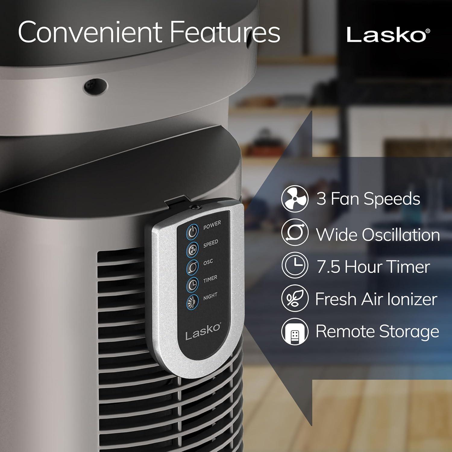 image:imageLasko Oscillating Tower Fan with Remote Quiet Floor Fans for Bedroom 42 Silver T42951woodgrain and grey
