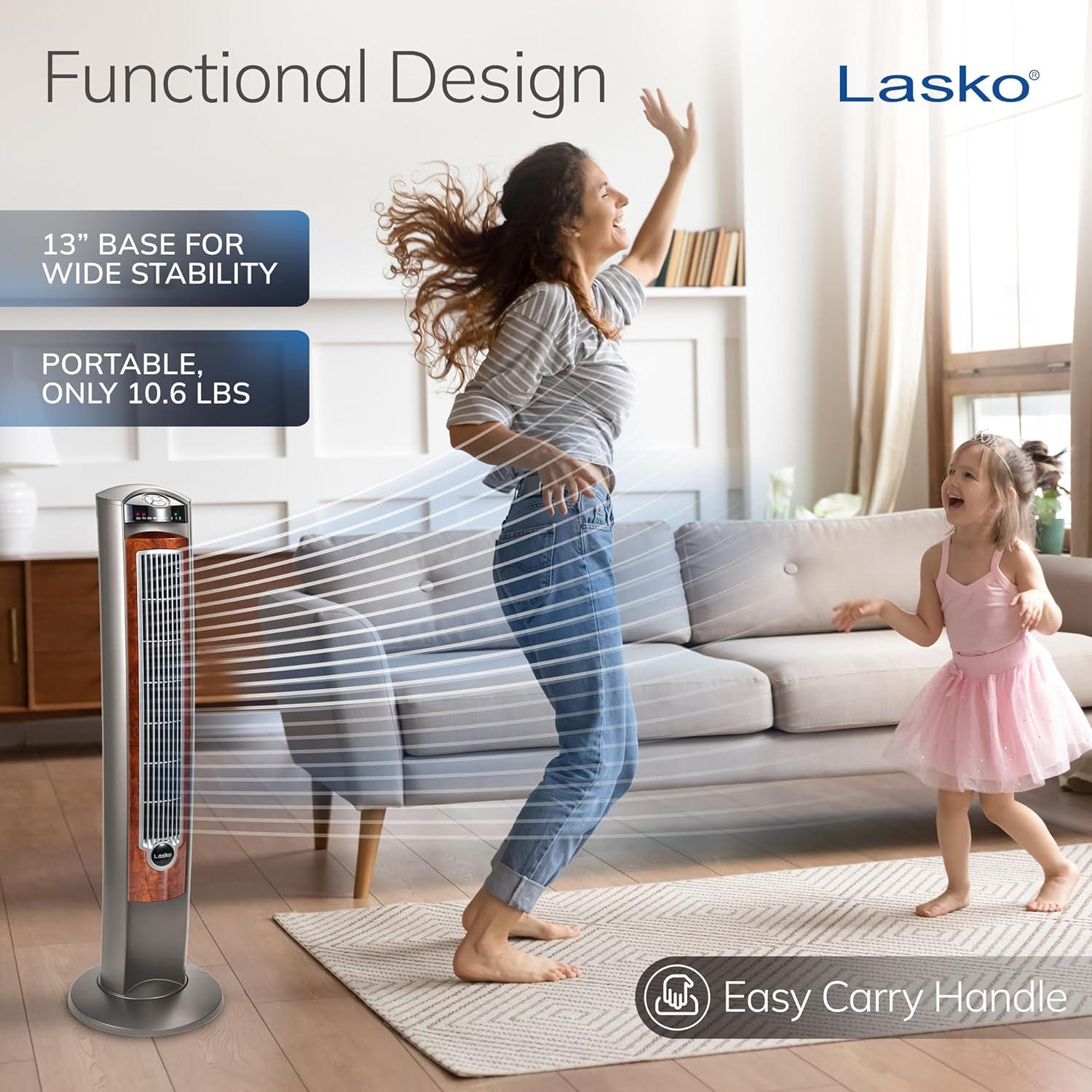 image:imageLasko Oscillating Tower Fan with Remote Quiet Floor Fans for Bedroom 42 Silver T42951woodgrain and grey