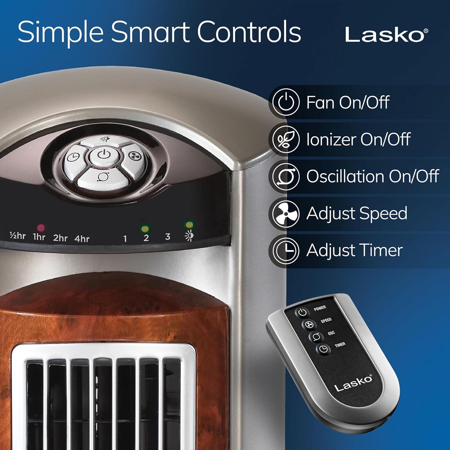 image:imageLasko Oscillating Tower Fan with Remote Quiet Floor Fans for Bedroom 42 Silver T42951woodgrain and grey