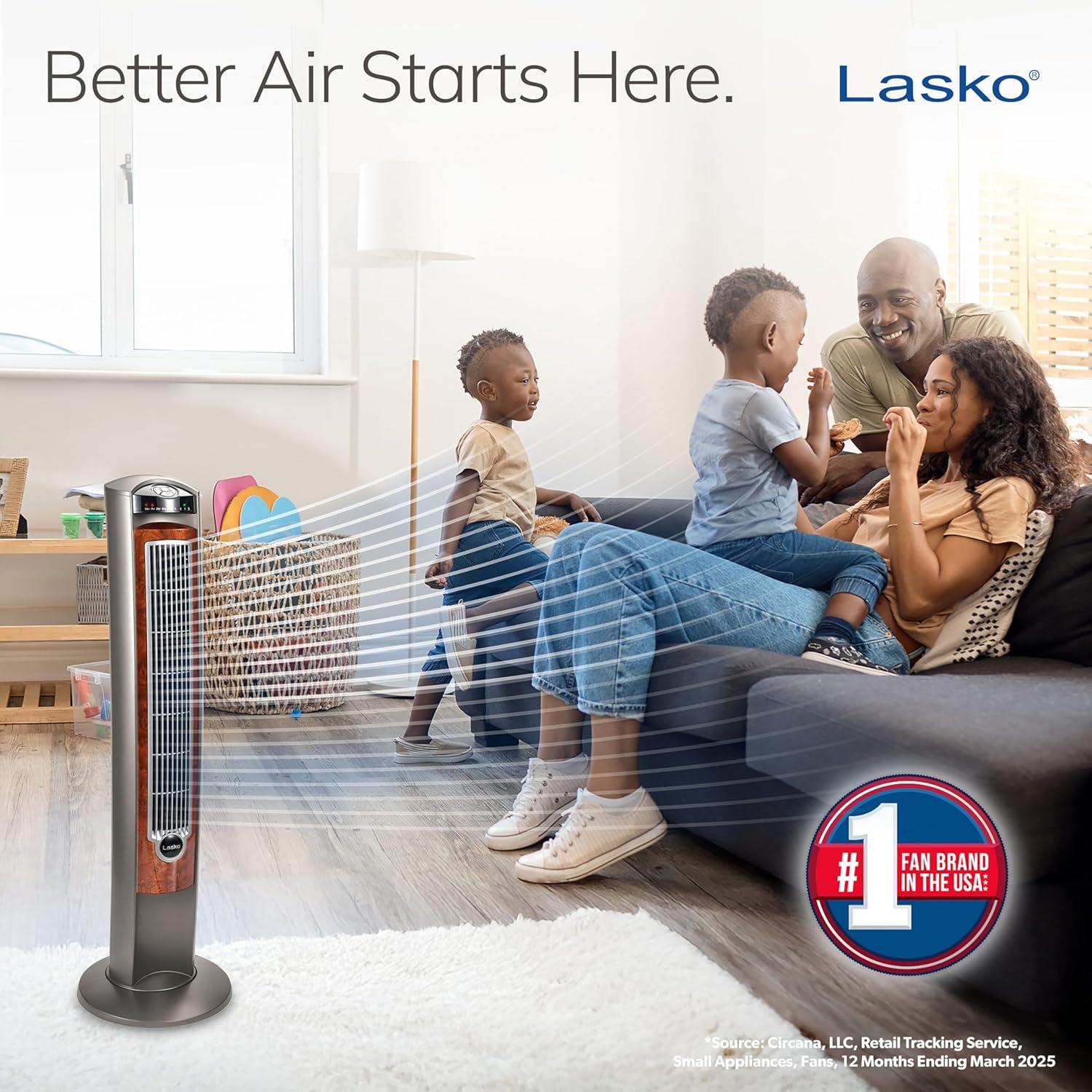 image:imageLasko Oscillating Tower Fan with Remote Quiet Floor Fans for Bedroom 42 Silver T42951woodgrain and grey