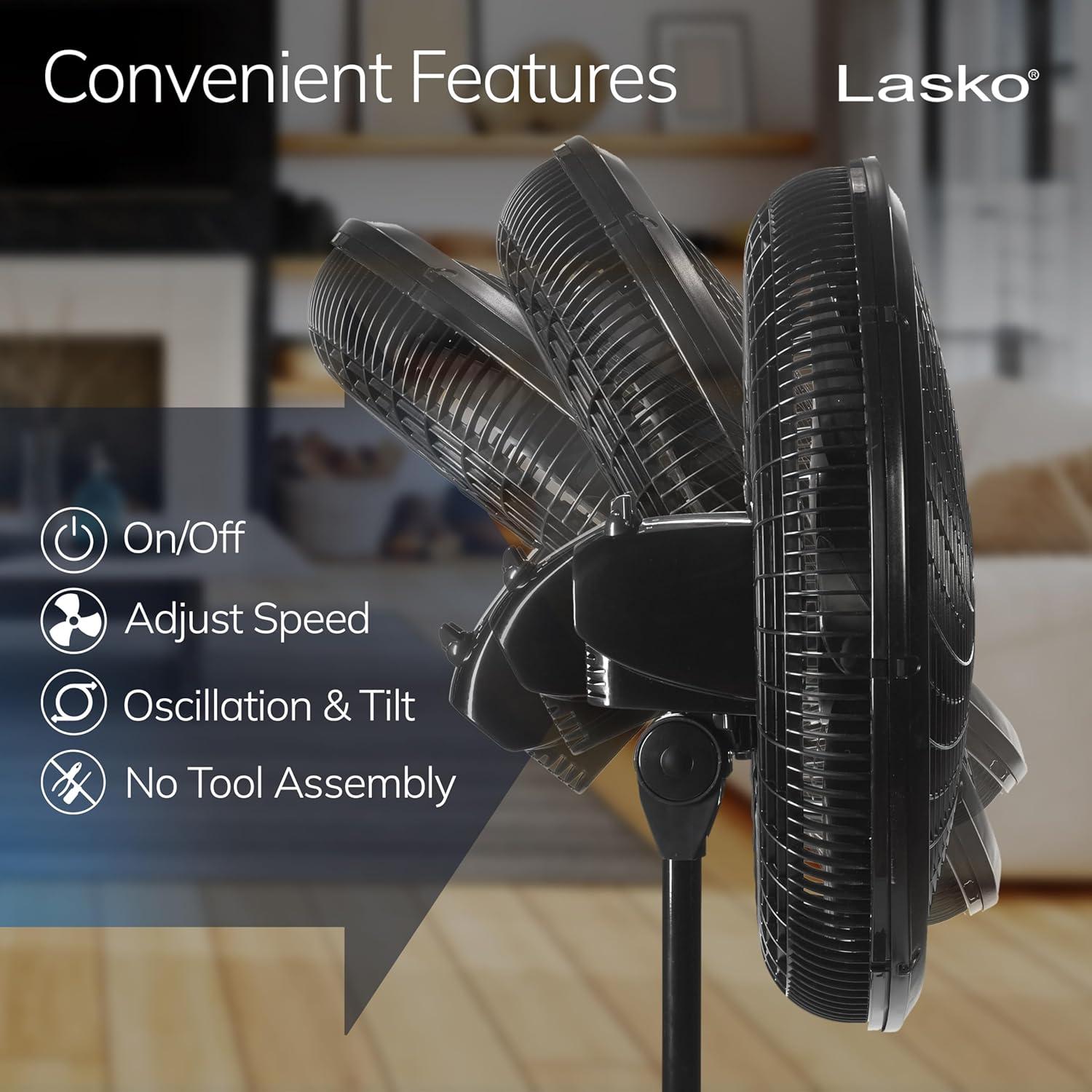 image:imageLasko Pedestal Fan Oscillating Fan for Bedroom with Adjustable Height and 3 Cooling Speeds Portable 18 Black 1827
