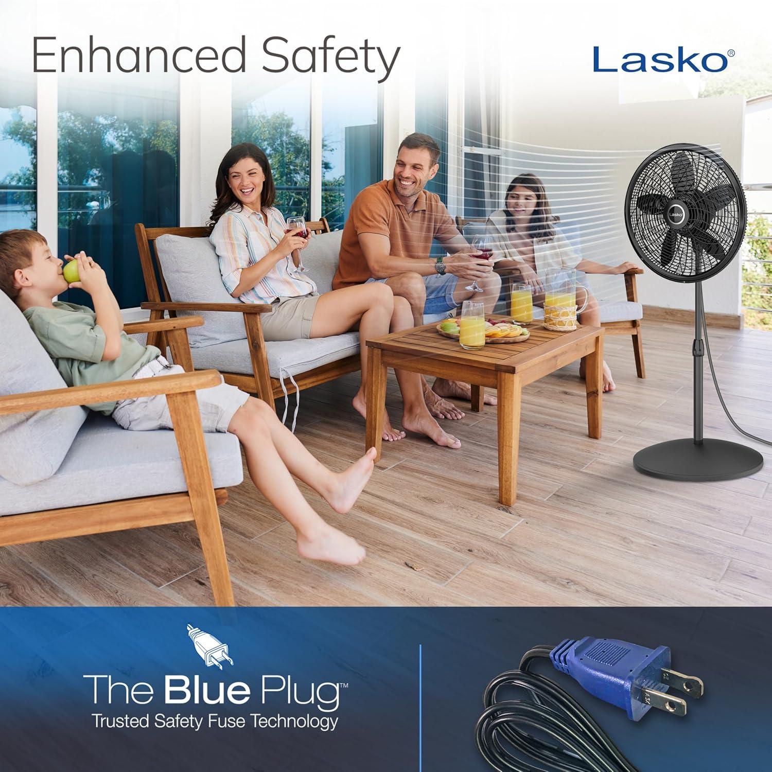 image:imageLasko Pedestal Fan Oscillating Fan for Bedroom with Adjustable Height and 3 Cooling Speeds Portable 18 Black 1827