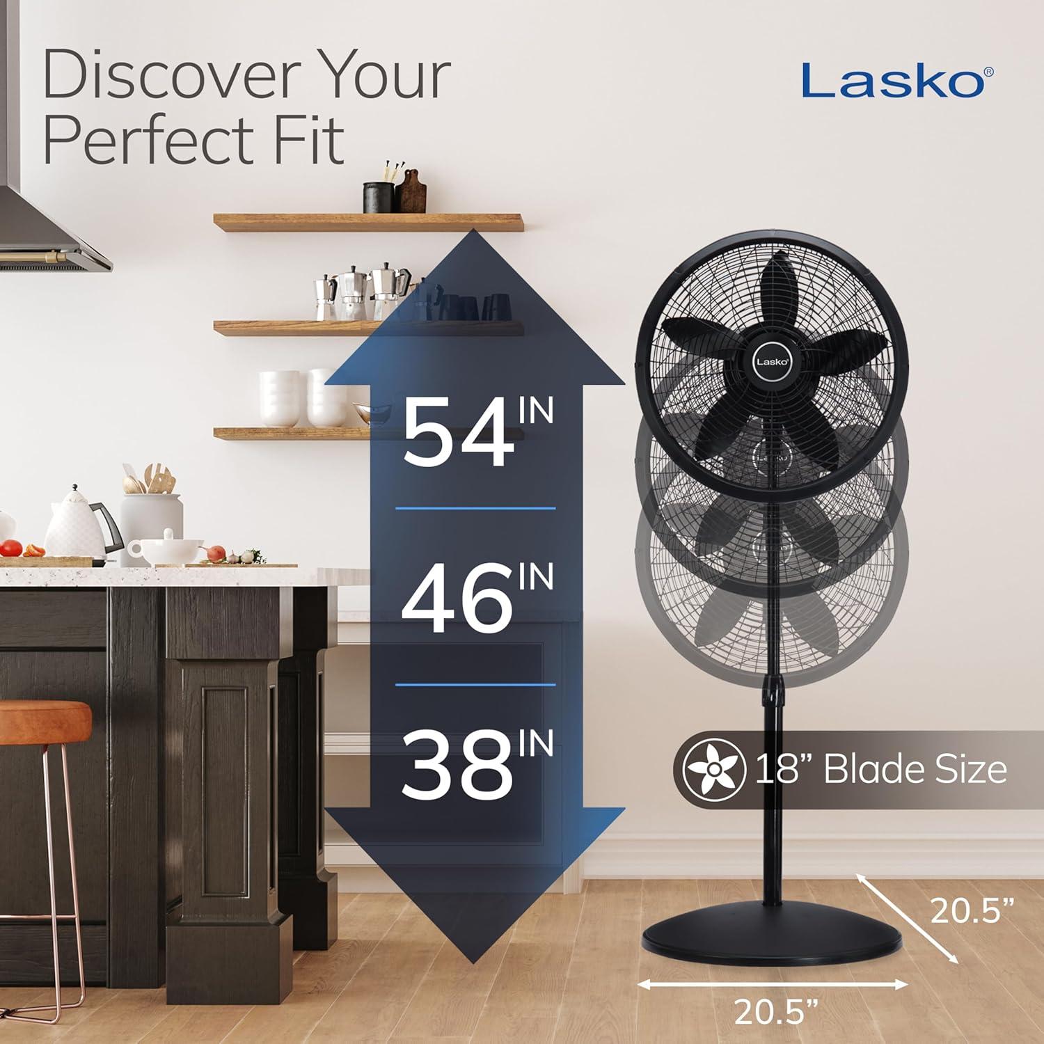 image:imageLasko Pedestal Fan Oscillating Fan for Bedroom with Adjustable Height and 3 Cooling Speeds Portable 18 Black 1827