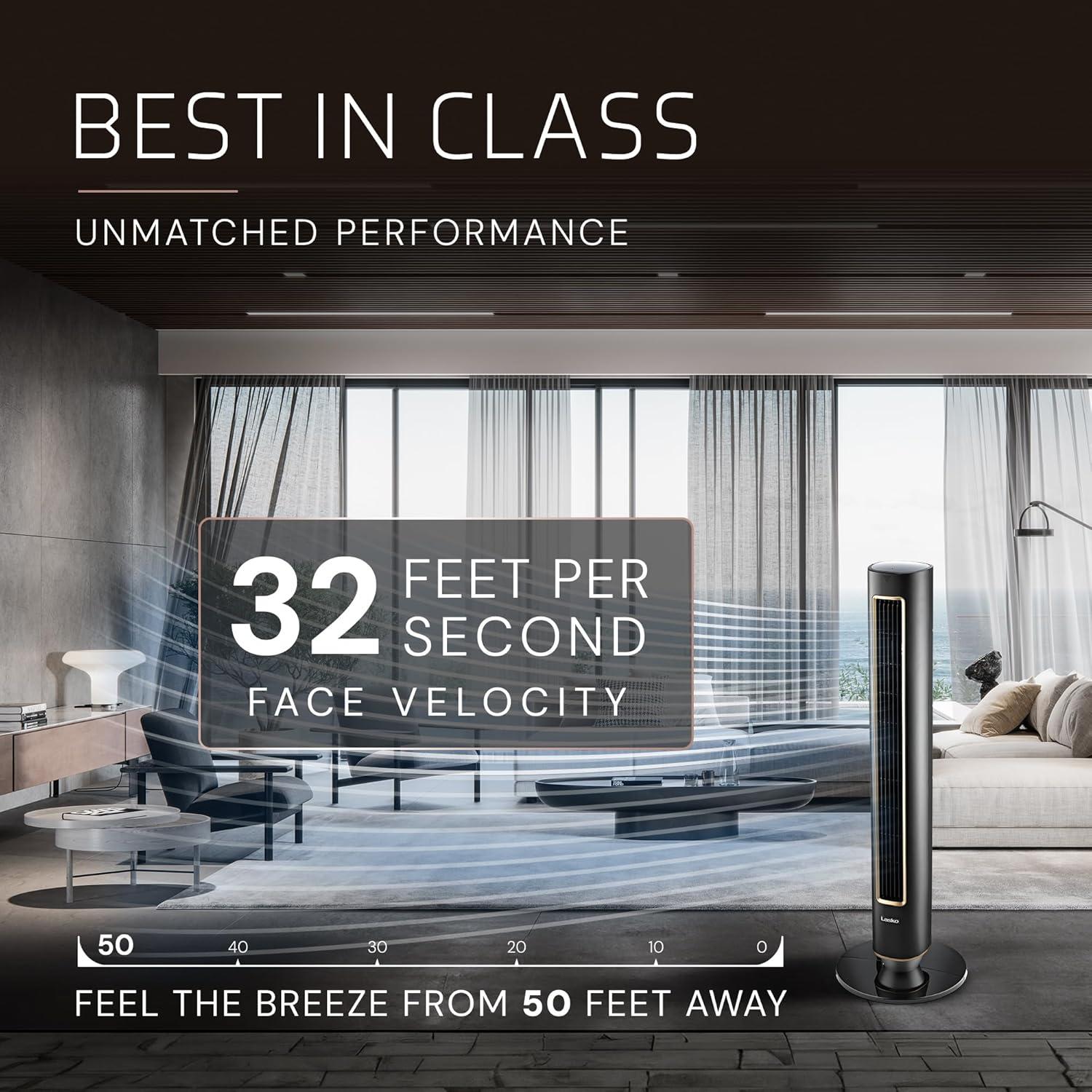 image:imageLasko Pinnacle 40 Tower Fans for Home 32 fts Airflow Quiet 24dB 90 Oscillation Standing Fan for Bedroom with 24 Hour Timer DC Motor Air Filter for Hair amp Dust Night Light Remote DST100