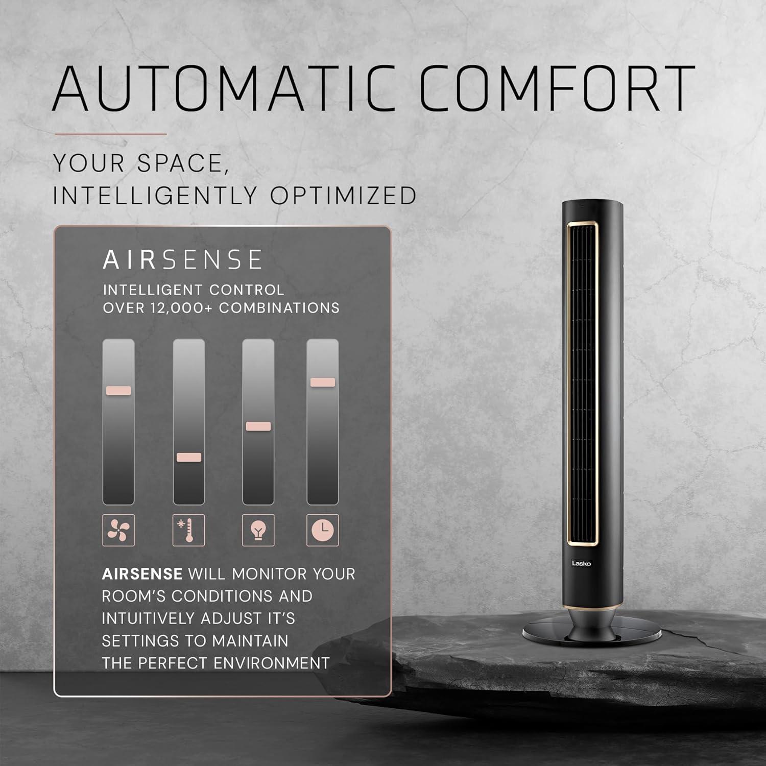 image:imageLasko Pinnacle 40 Tower Fans for Home 32 fts Airflow Quiet 24dB 90 Oscillation Standing Fan for Bedroom with 24 Hour Timer DC Motor Air Filter for Hair amp Dust Night Light Remote DST100