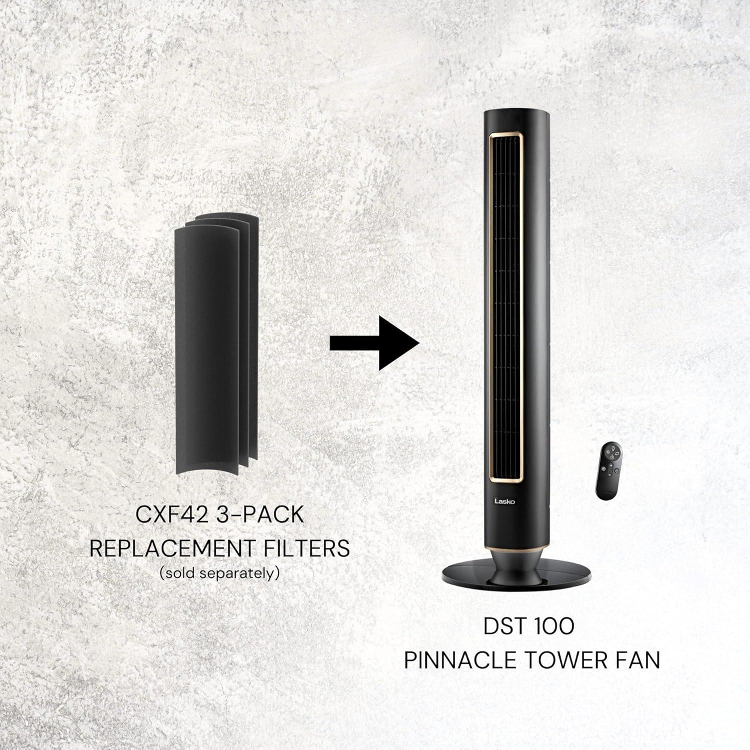 image:imageLasko Pinnacle 40 Tower Fans for Home 32 fts Airflow Quiet 24dB 90 Oscillation Standing Fan for Bedroom with 24 Hour Timer DC Motor Air Filter for Hair amp Dust Night Light Remote DST100