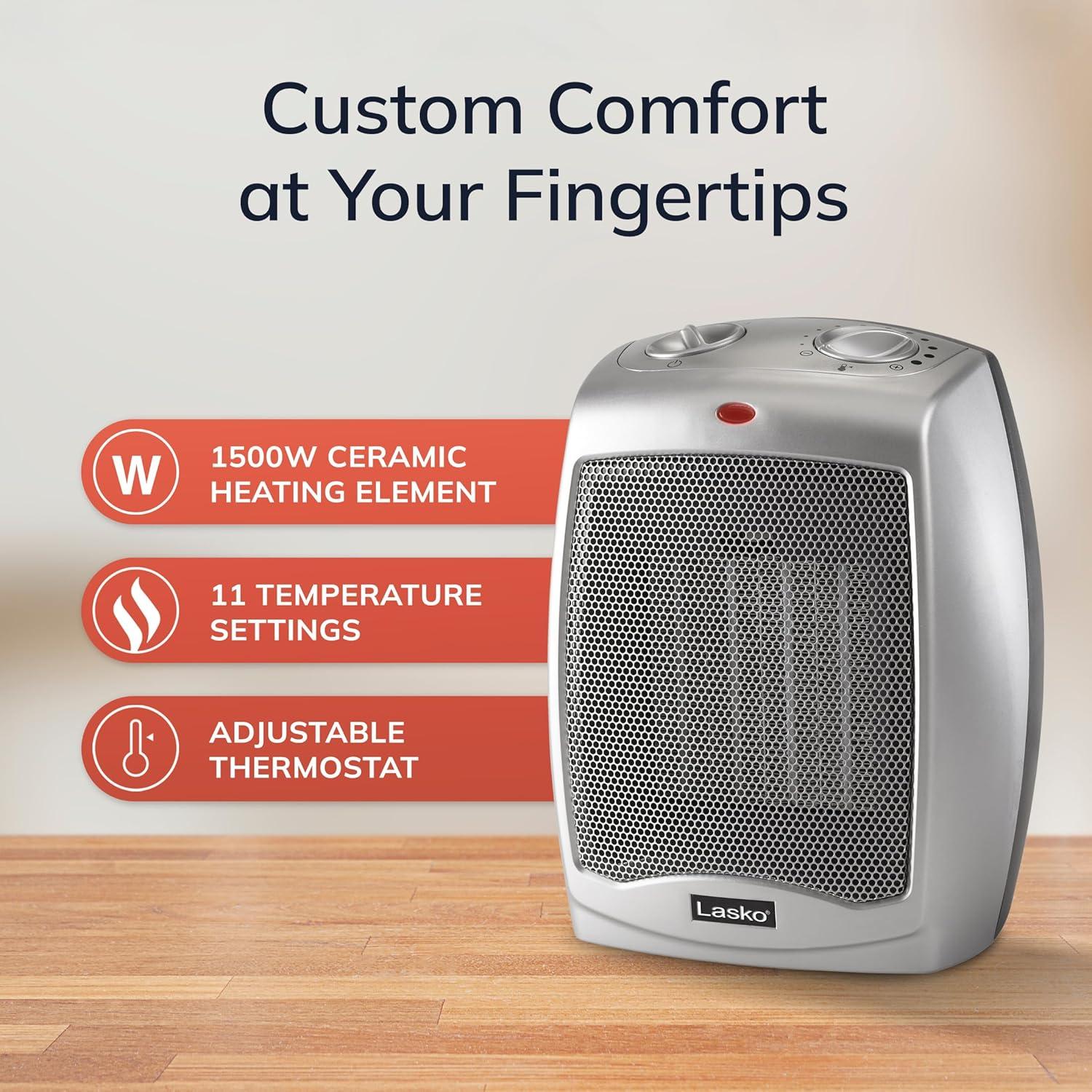 image:imageLasko Portable Indoor Electric Ceramic Space Heater with TipOver Safety Switch Overheat Protection and Thermostat 2 Speeds Safe for Home 92 Inches Dark Gray 1500W 75420192 Inches  NonOscillating