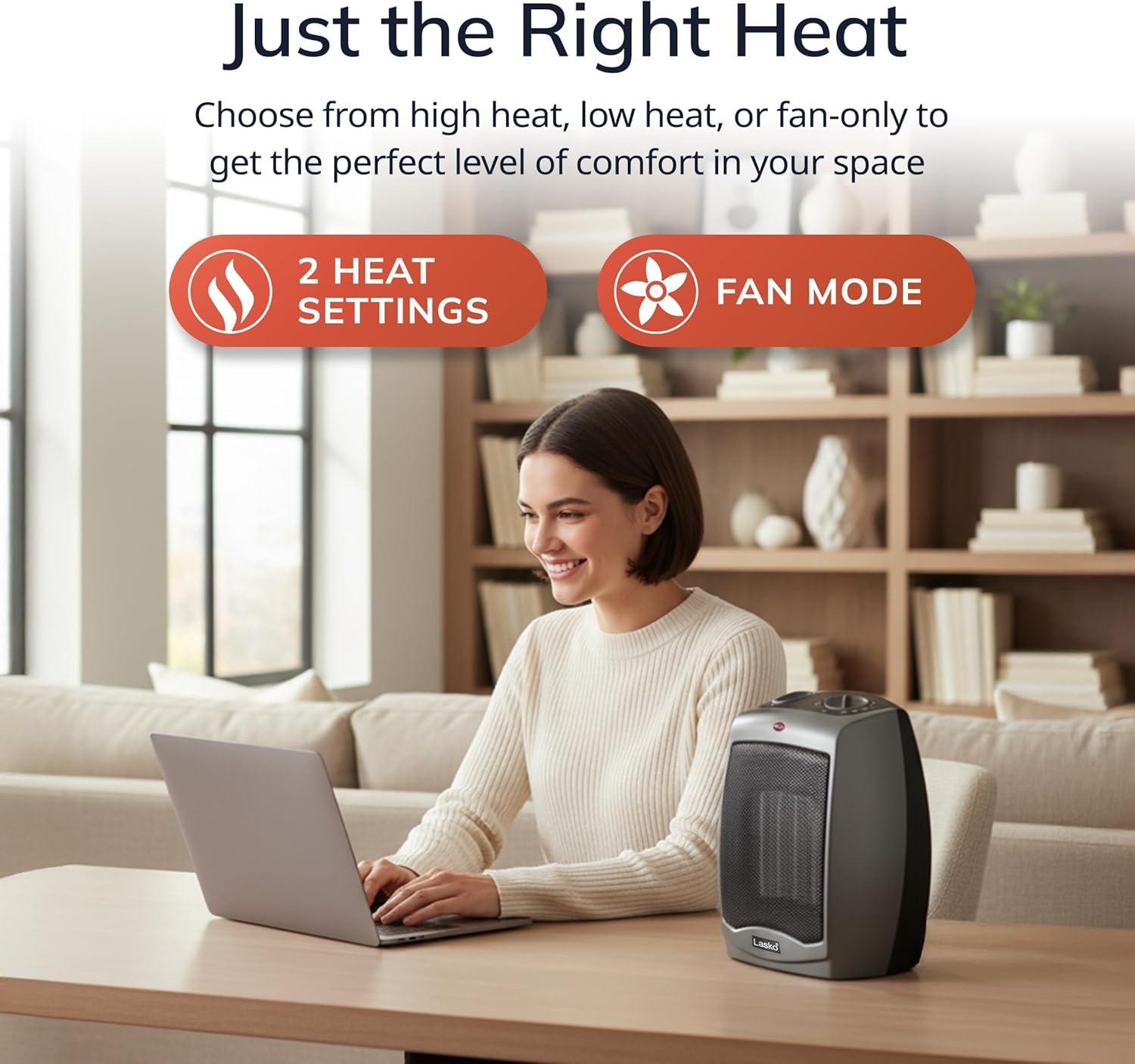 image:imageLasko Portable Indoor Electric Ceramic Space Heater with TipOver Safety Switch Overheat Protection and Thermostat 2 Speeds Safe for Home 92 Inches Dark Gray 1500W 75420192 Inches With TipOver Switch
