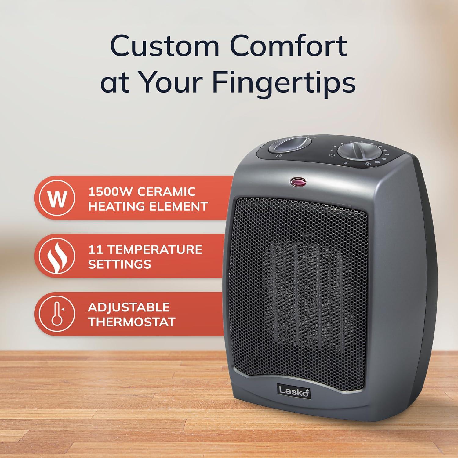 image:imageLasko Portable Indoor Electric Ceramic Space Heater with TipOver Safety Switch Overheat Protection and Thermostat 2 Speeds Safe for Home 92 Inches Dark Gray 1500W 75420192 Inches With TipOver Switch